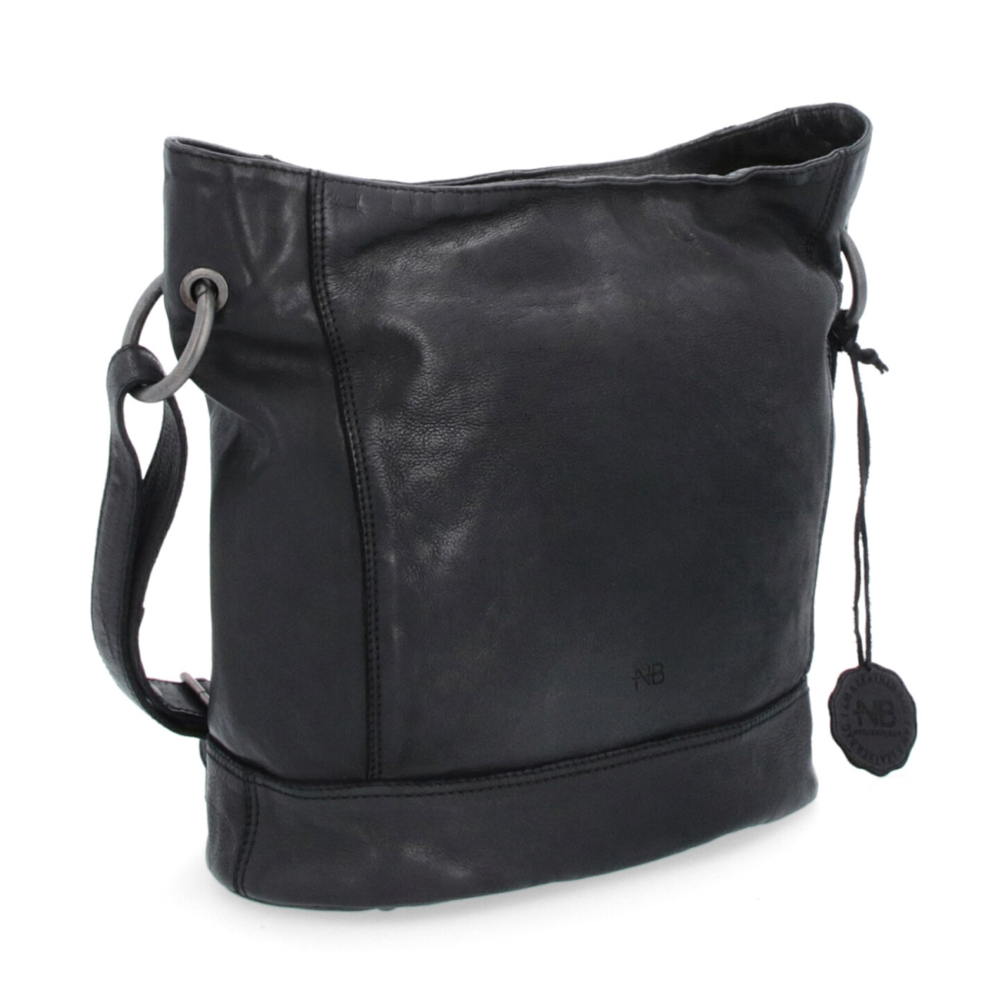 Kožená crossbody kabelka s designovým prošitím Noelia Bolger materiál kůže zapínání na zip barva černá velikost střední NB 2089 C