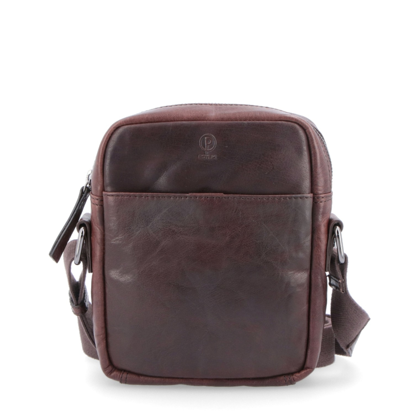 Malá kožená crossbody Poyem materiál kůže zapínání na zip barva hnědá velikost malá 2213 Poyem H Zepředu