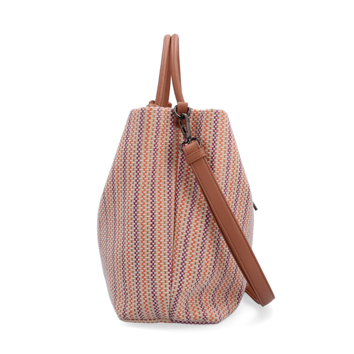 Prostorná shopper kabelka s originálními uchy Le Sands materiál syntetická kůže zapínání na zip barva oranžová velikost velká 4613 O Z boku