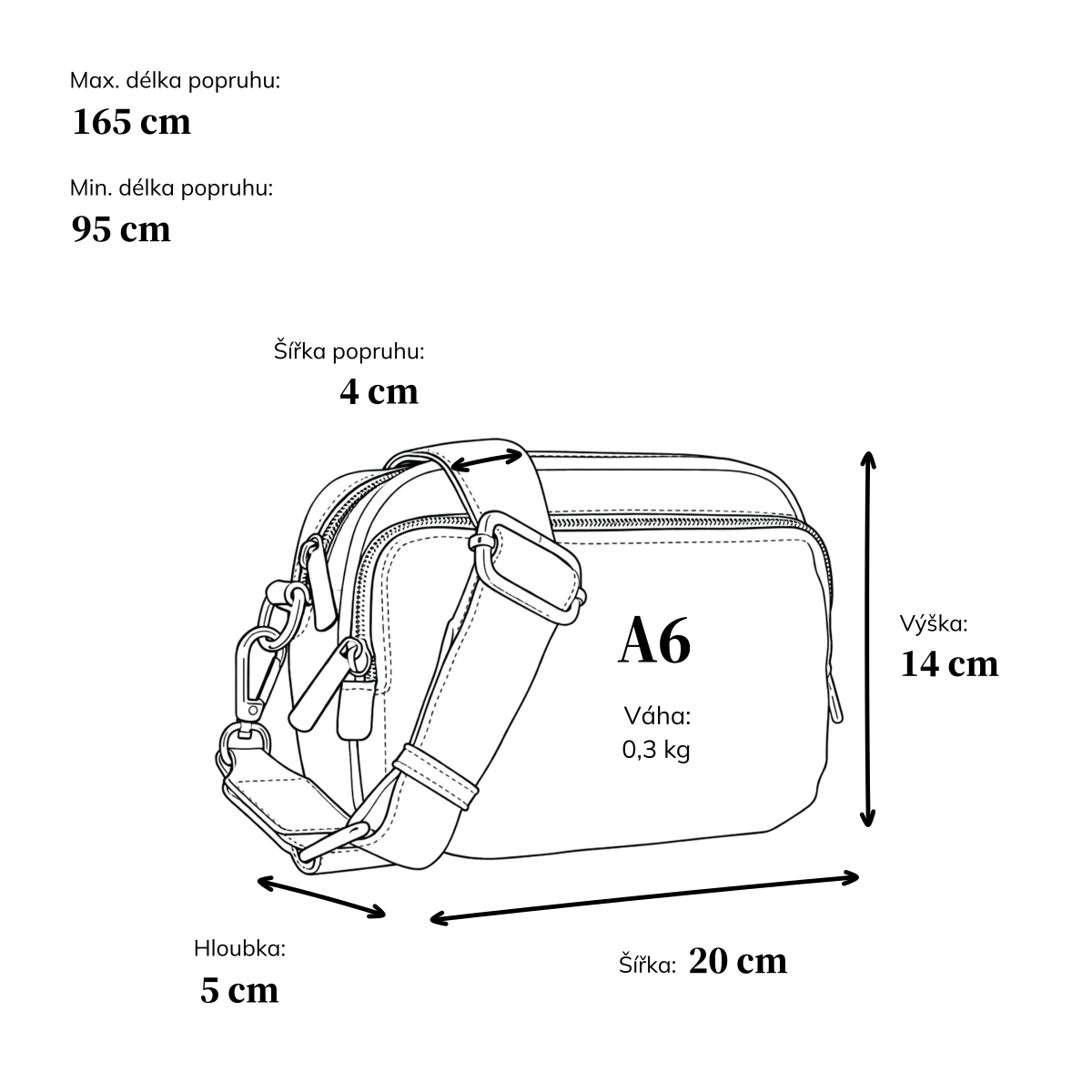 Nylonová crossbody kabelka se širokým popruhem a přední kapsou Carmelo materiál nylon zapínání na zip barva černá velikost malá 6613 C LE Rozměry