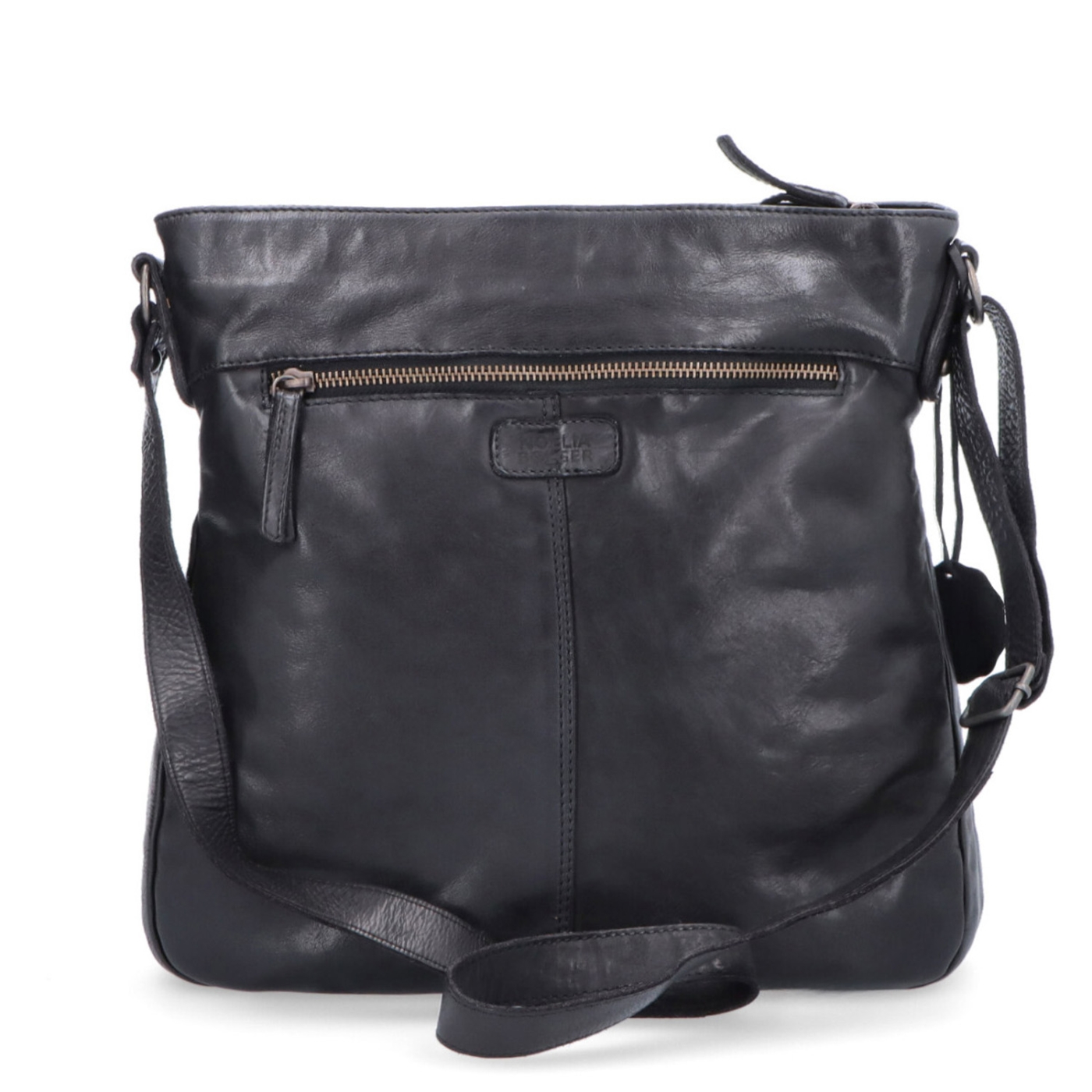 Kožená crossbody kabelka s prošíváním Noelia Bolger materiál kůže zapínání na zip barva černá velikost střední NB 2002 C Zezadu
