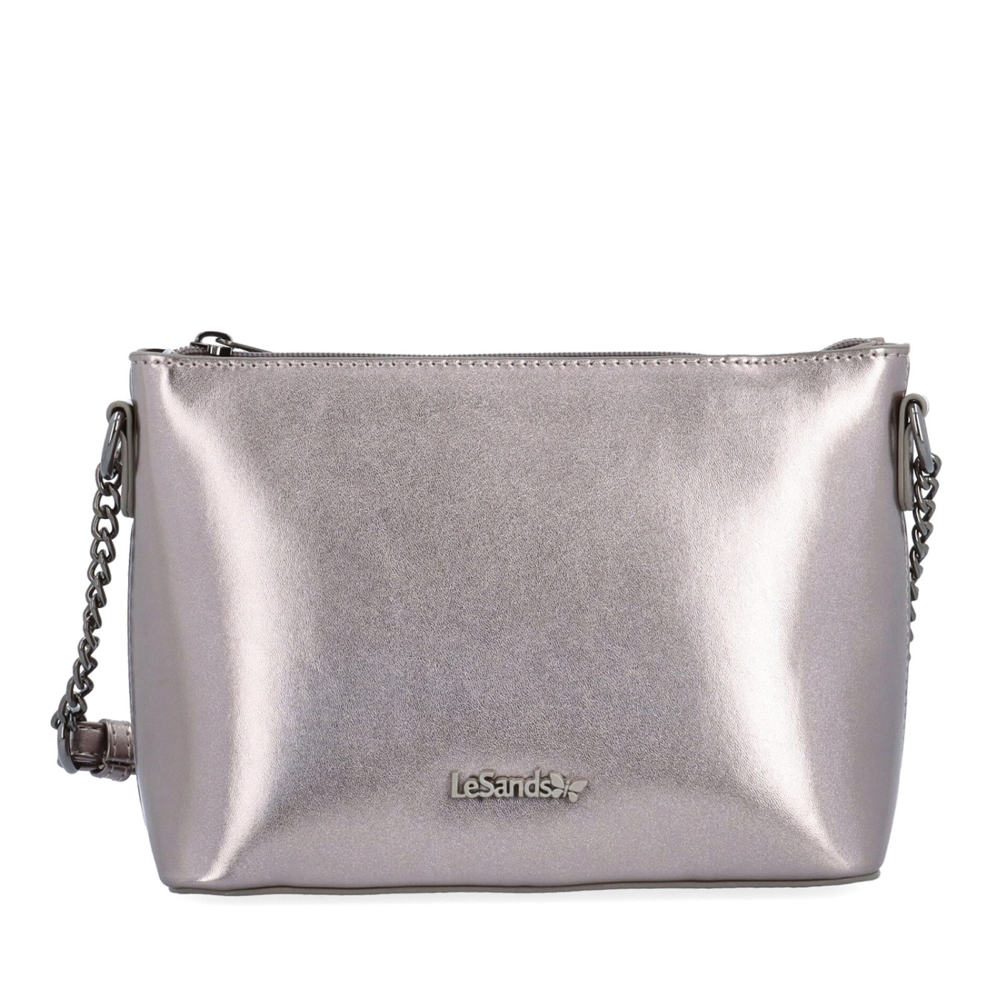 Elegantní crossbody kabelka s řetízkem Le Sands materiál syntetická kůže zapínání na zip barva metalická velikost malá 4379 TI Zepředu