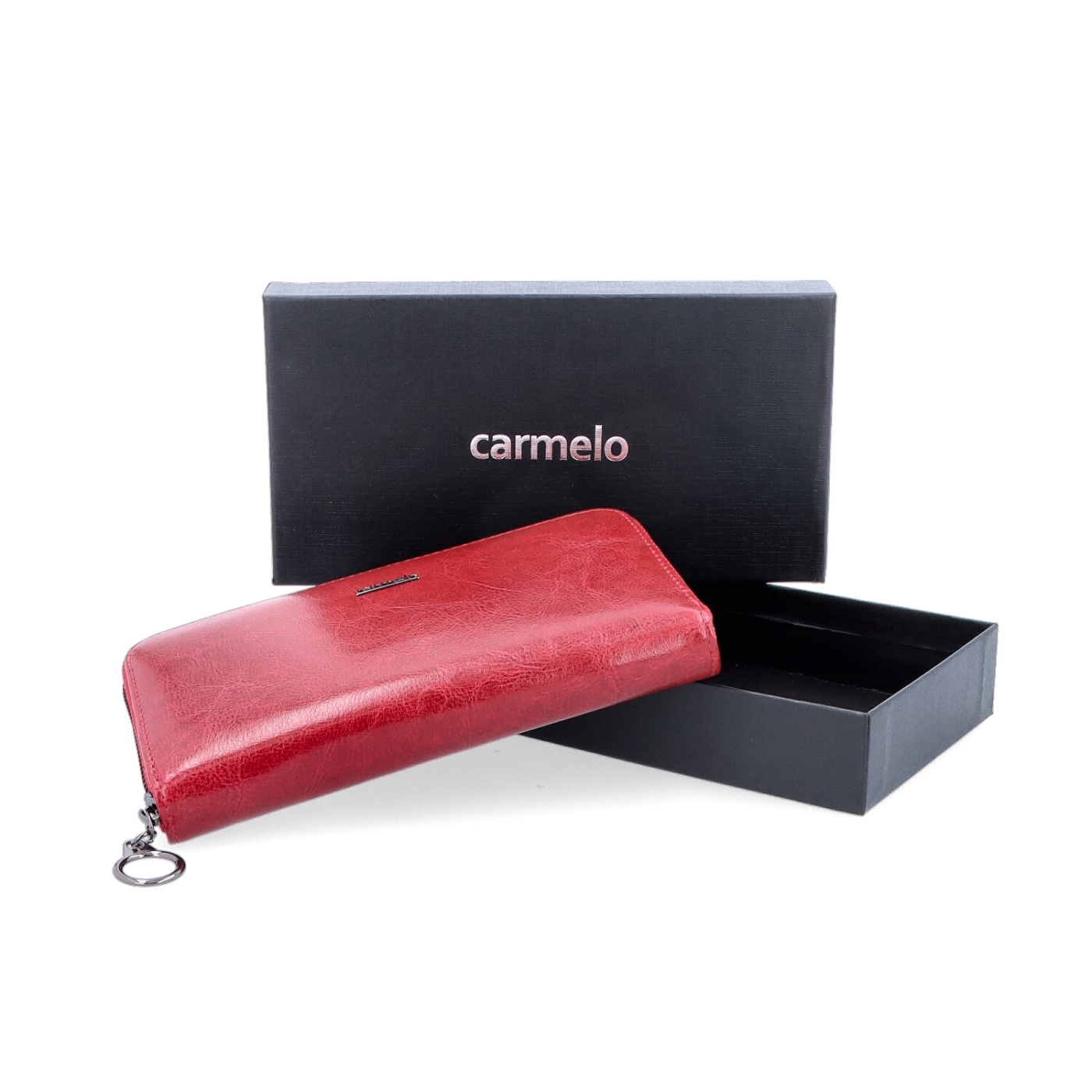Luxusní dámská peněženka Carmelo materiál kůže zapínání na zip barva červená velikost velká 2127 TCV Krabička