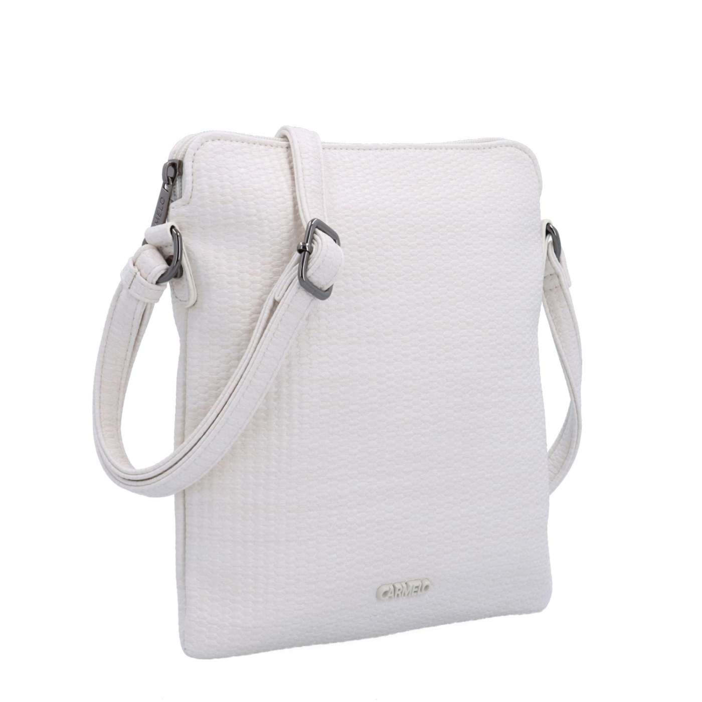 Minimalistická crossbody kabelka s jemným vzorem Carmelo materiál syntetická kůže zapínání na zip barva béžová velikost malá 4397 K