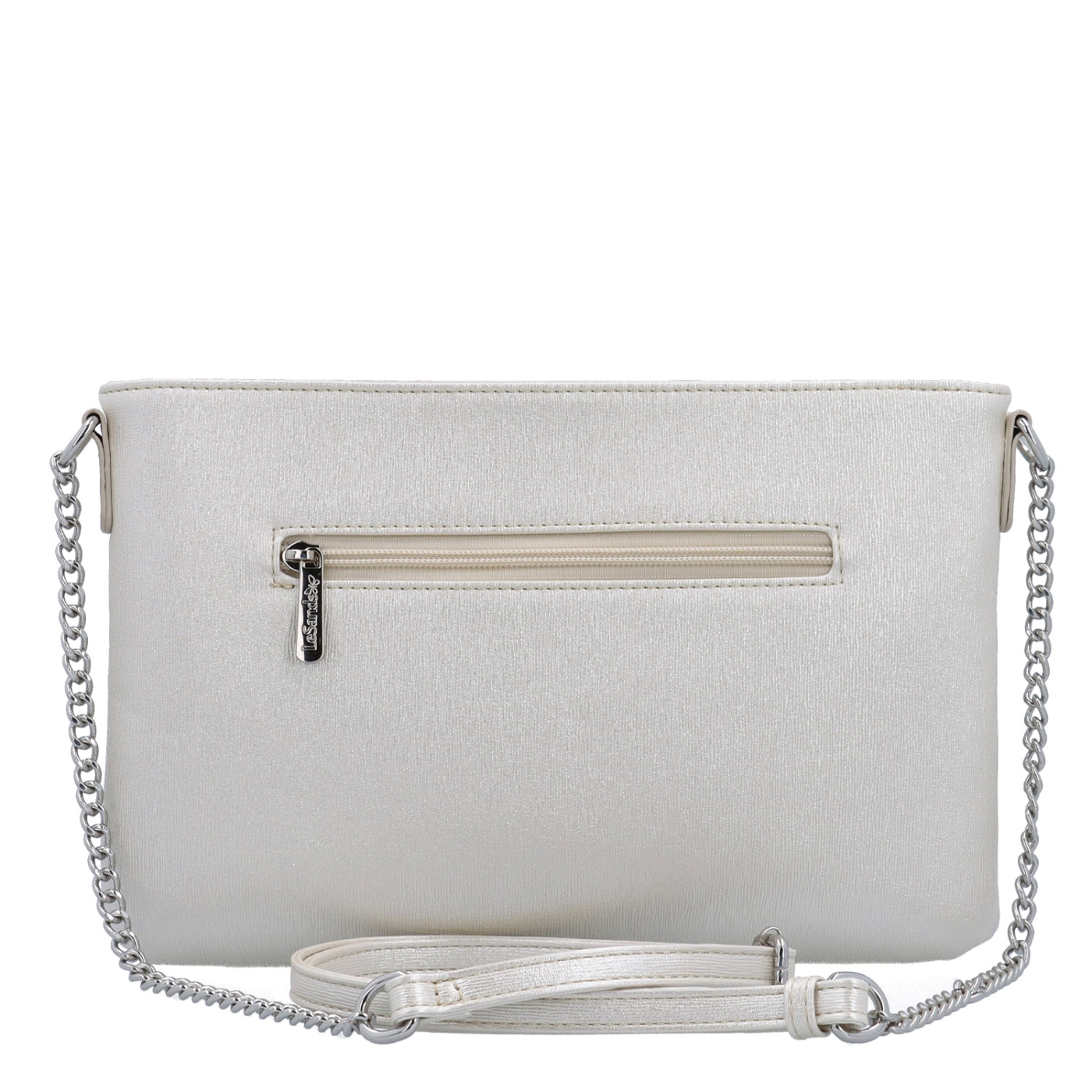 Elegantní crossbody kabelka s jemným leskem Le Sands materiál syntetická kůže zapínání na zip barva béžová velikost malá 4608 PRL Zezadu