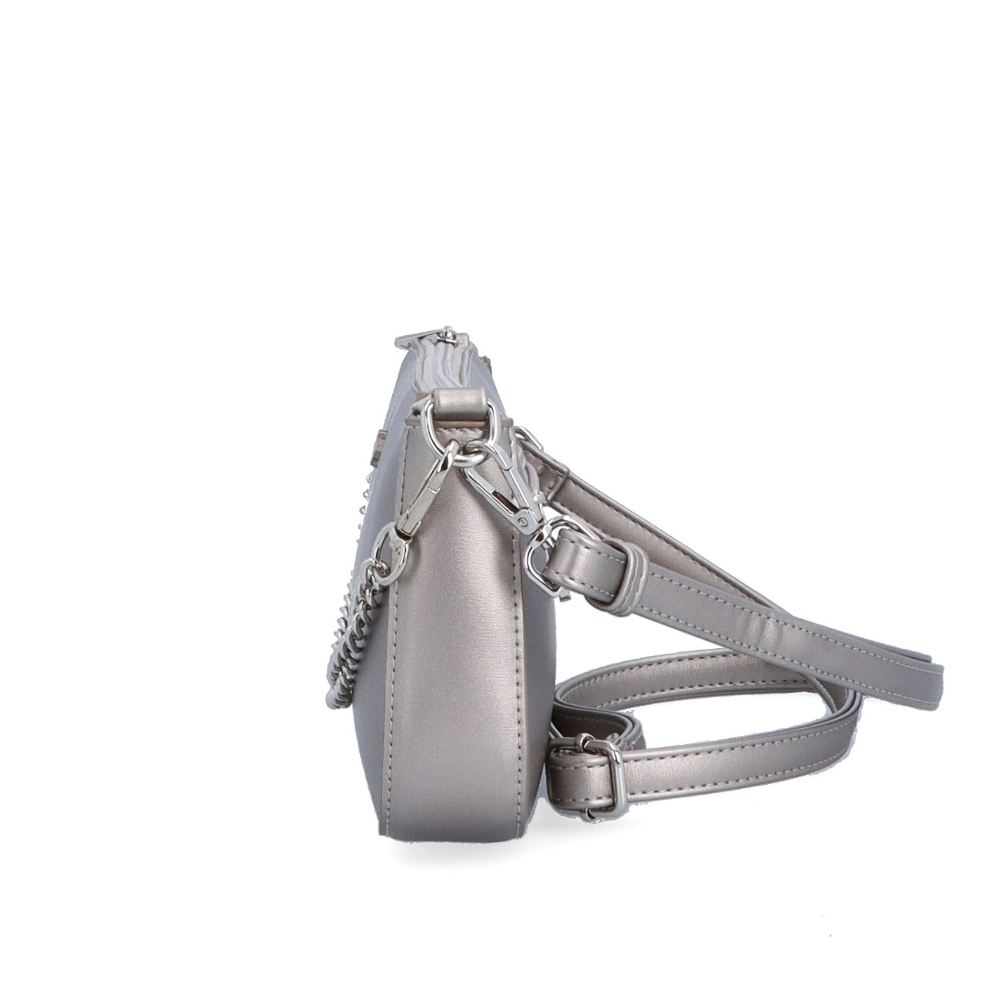 Malá crossbody kabelka s ozdobným řetízkem Le Sands materiál syntetická kůže zapínání na zip barva metalická velikost malá 7714 STR Z boku