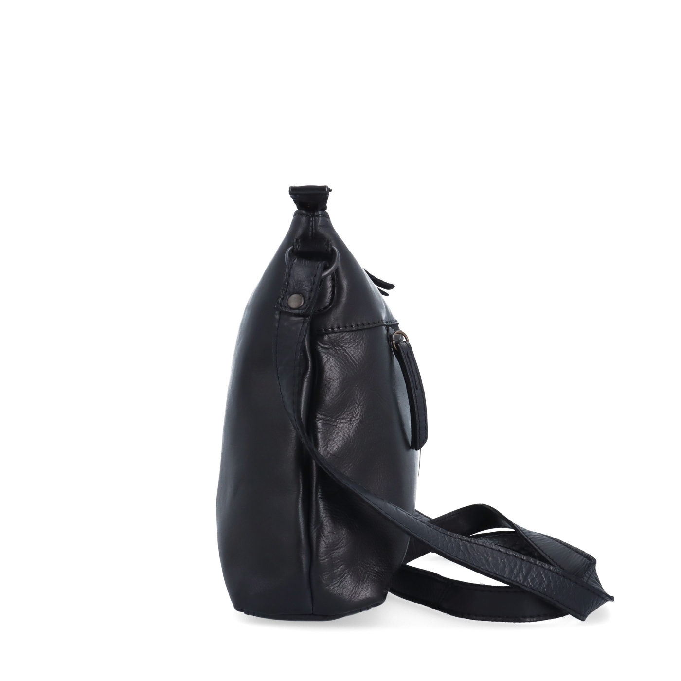 Dámská kožená crossbody kabelka Noelia Bolger materiál kůže zapínání na zip barva černá velikost střední NB 2430 C Z boku