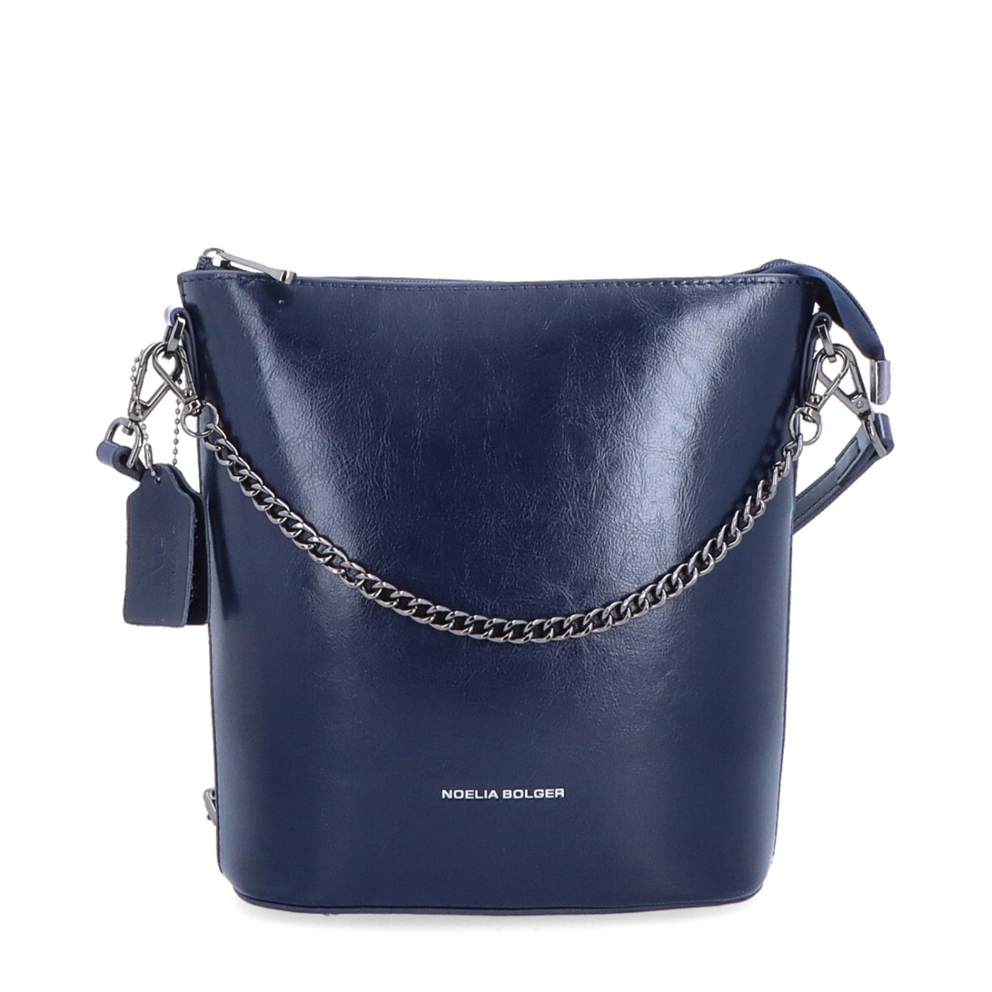 Elegantní kožená crossbody s řetízkem Noelia Bolger materiál kůže zapínání na zip barva modrá velikost malá NB 0048 TM Zepředu