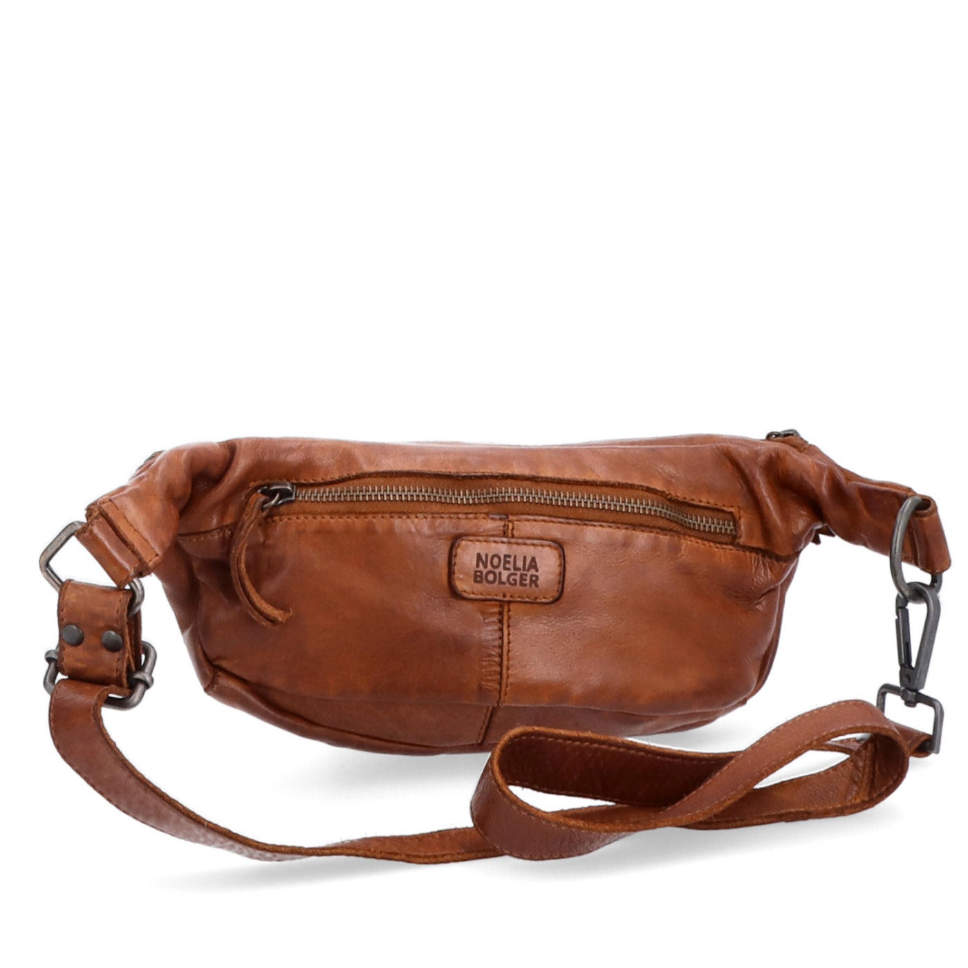 Moderní kožená crossbody ledvinka Noelia Bolger materiál kůže zapínání na zip barva koňaková velikost malá NB 2402 KO Zezadu