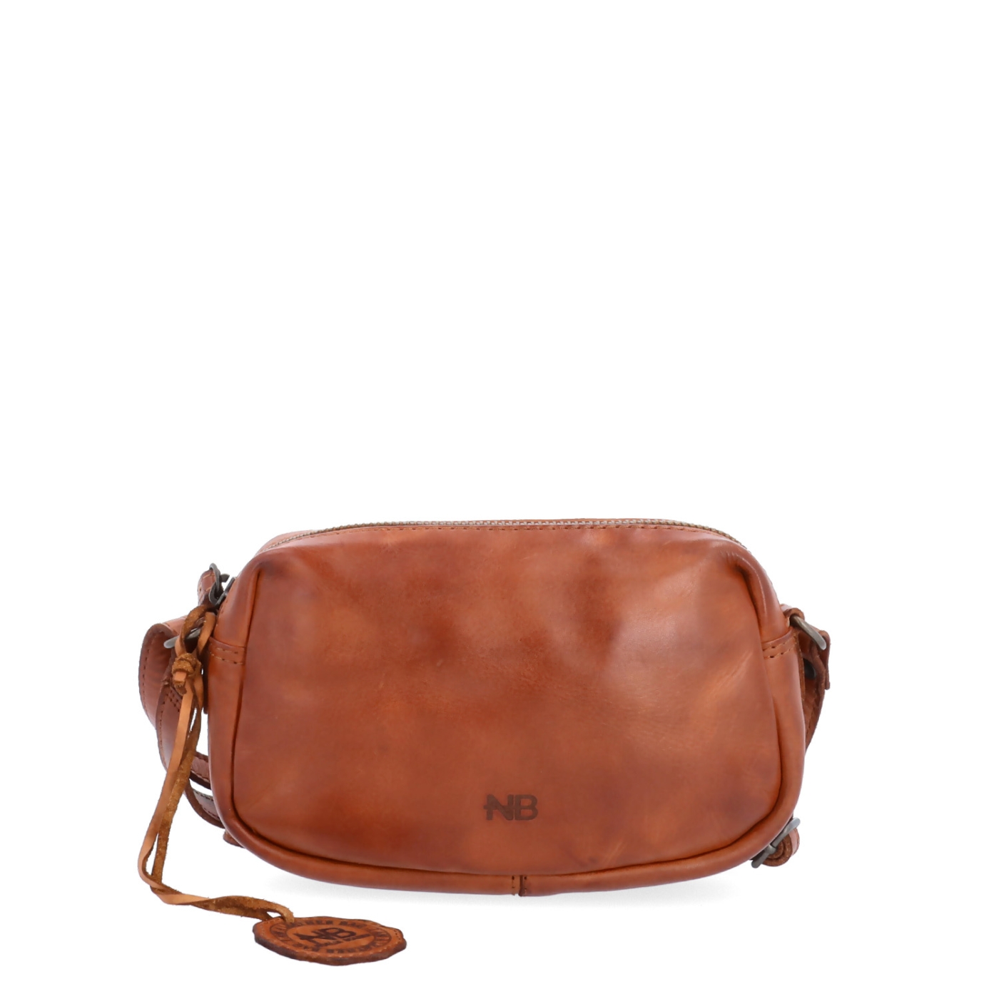 Minimalistická kožená crossbody kabelka Noelia Bolger materiál kůže zapínání na zip barva koňaková velikost malá NB 2417 KO Zepředu