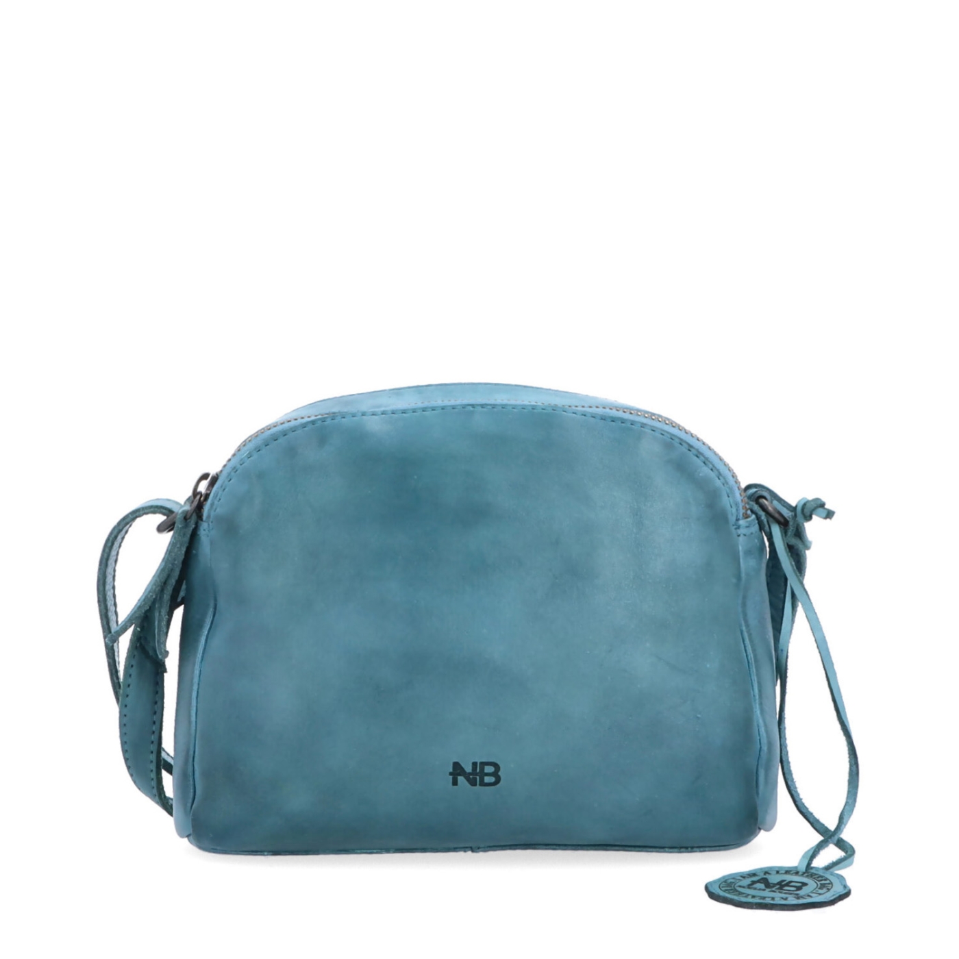 Kvalitní kožená crossbody kabelka Noelia Bolger materiál kůže zapínání na zip barva tyrkysová velikost malá NB 2408 TYR Zepředu