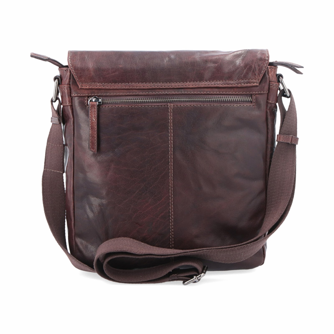 Kožená crossbody klopna Poyem materiál kůže zapínání s klopou barva hnědá velikost střední 2207 Poyem H Zezadu