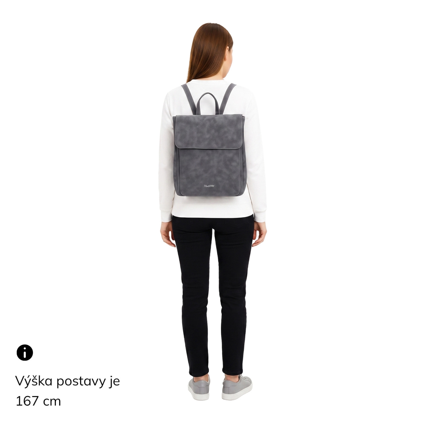Stylový dámský batoh s jemnou texturou Tangerin materiál syntetická kůže zapínání na zip barva šedá velikost střední 1114 ANT Na postavě