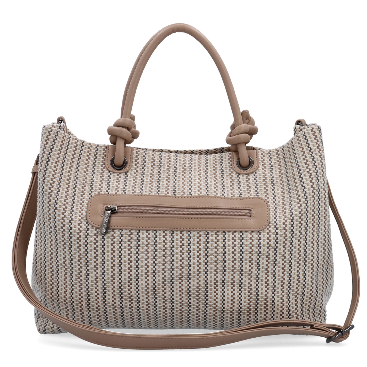 Prostorná shopper kabelka s originálními uchy Le Sands materiál syntetická kůže zapínání na zip barva béžová velikost velká 4613 BE Zezadu