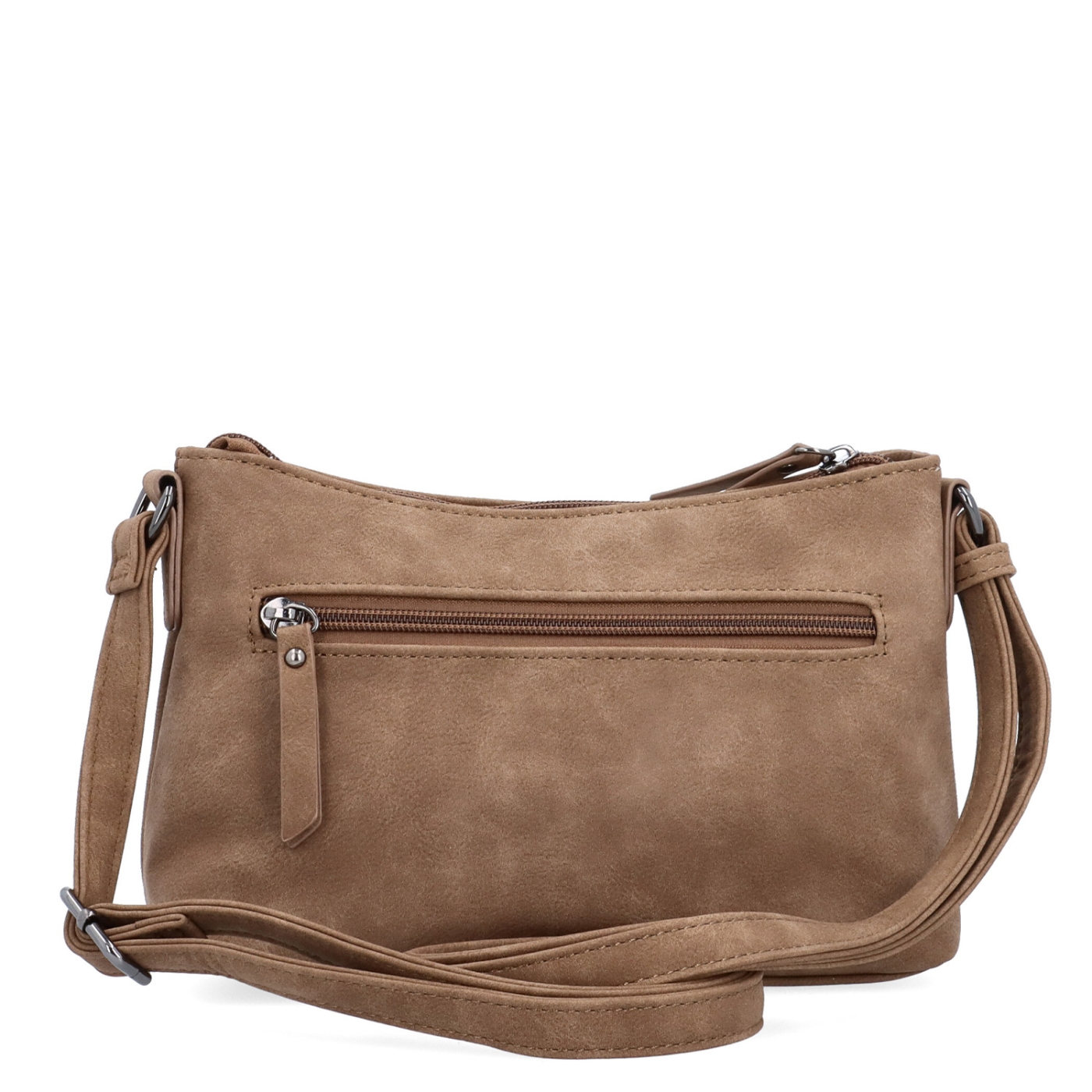 Malá elegantní crossbody kabelka Tangerin materiál syntetická kůže zapínání na zip barva taupe velikost malá 1109 T Zezadu