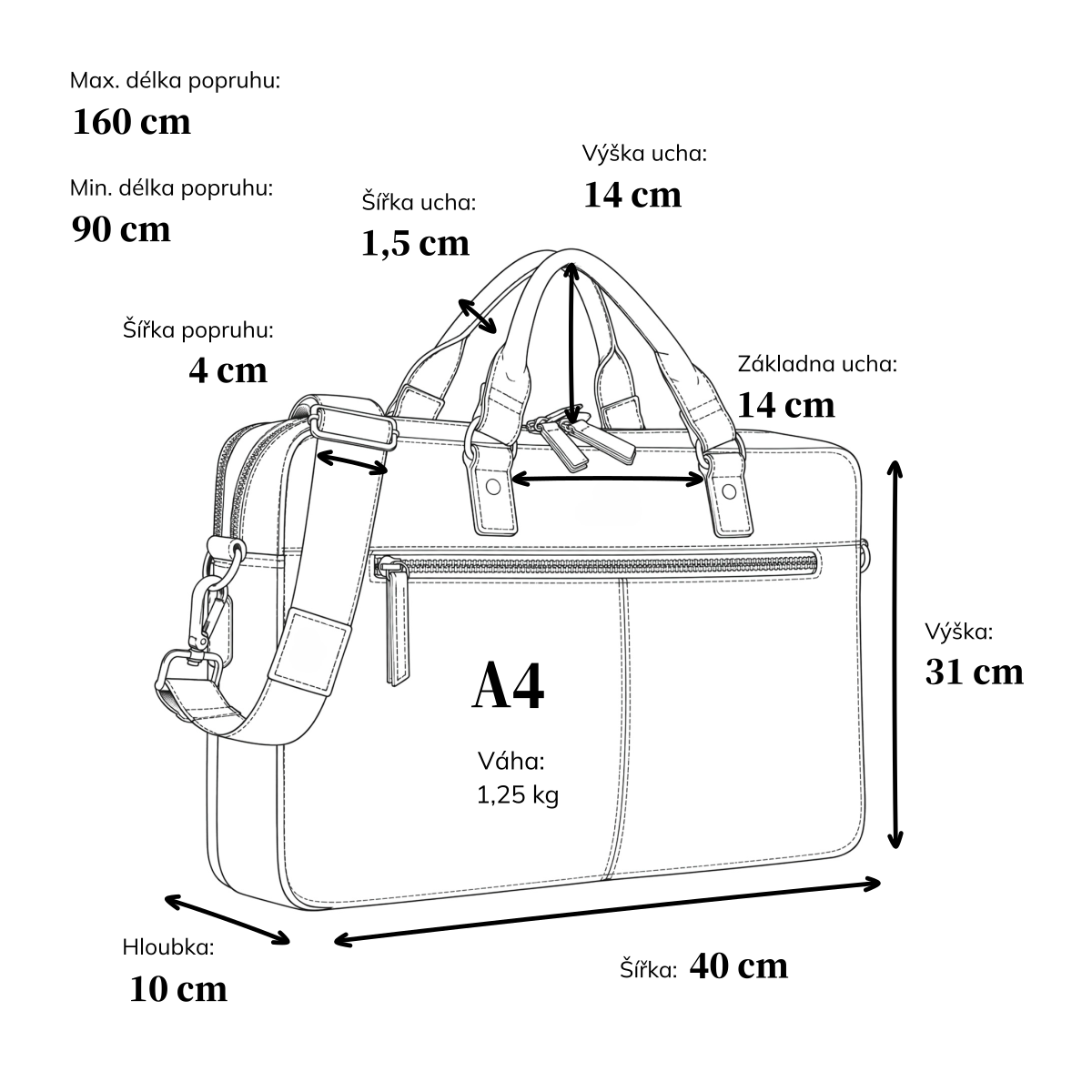 Kožená pánská taška s přihrádkami na notebook Poyem materiál kůže zapínání na zip barva černá velikost velká 2222 Poyem C Rozměry