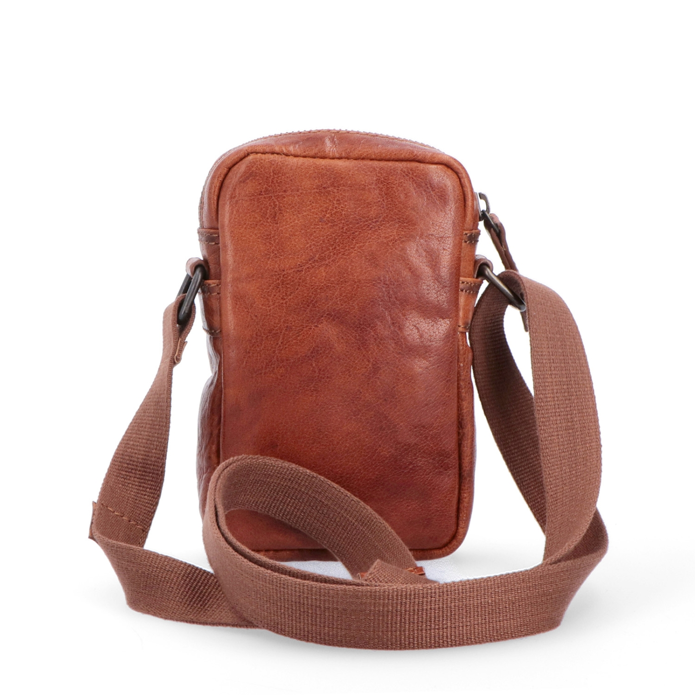 Malá kožená crossbody Poyem materiál kůže zapínání na zip barva koňaková velikost malá 2220 Poyem KO Zezadu