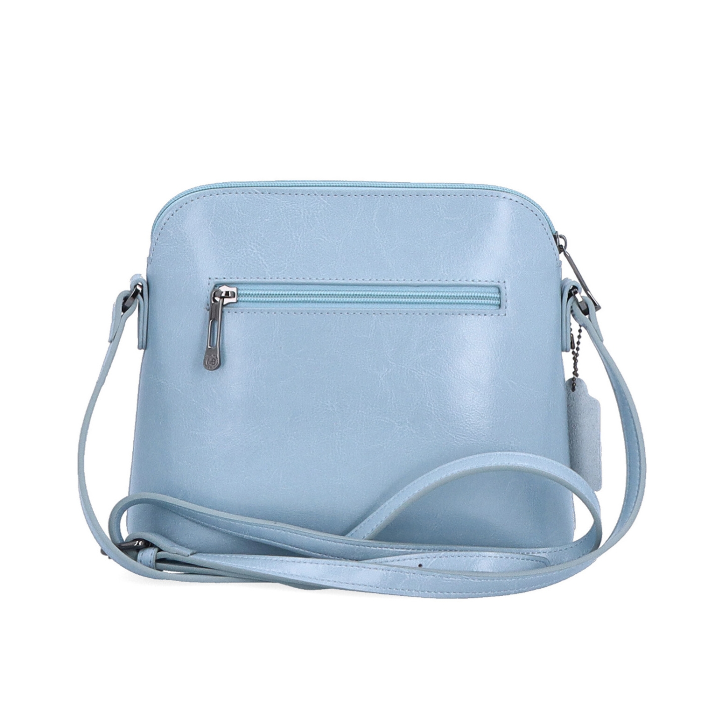 Elegantní kožená crossbody k šatům i saku Noelia Bolger materiál kůže zapínání na zip barva modrá velikost malá NB 0078 SM Zezadu