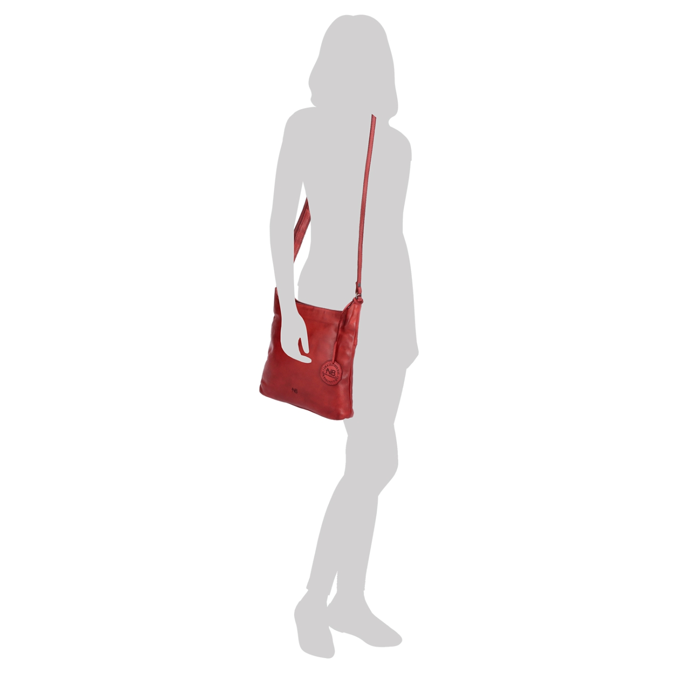 Kožená crossbody kabelka pro každý den Noelia Bolger materiál kůže zapínání na zip barva červená velikost malá NB 2404 CV Na postavě