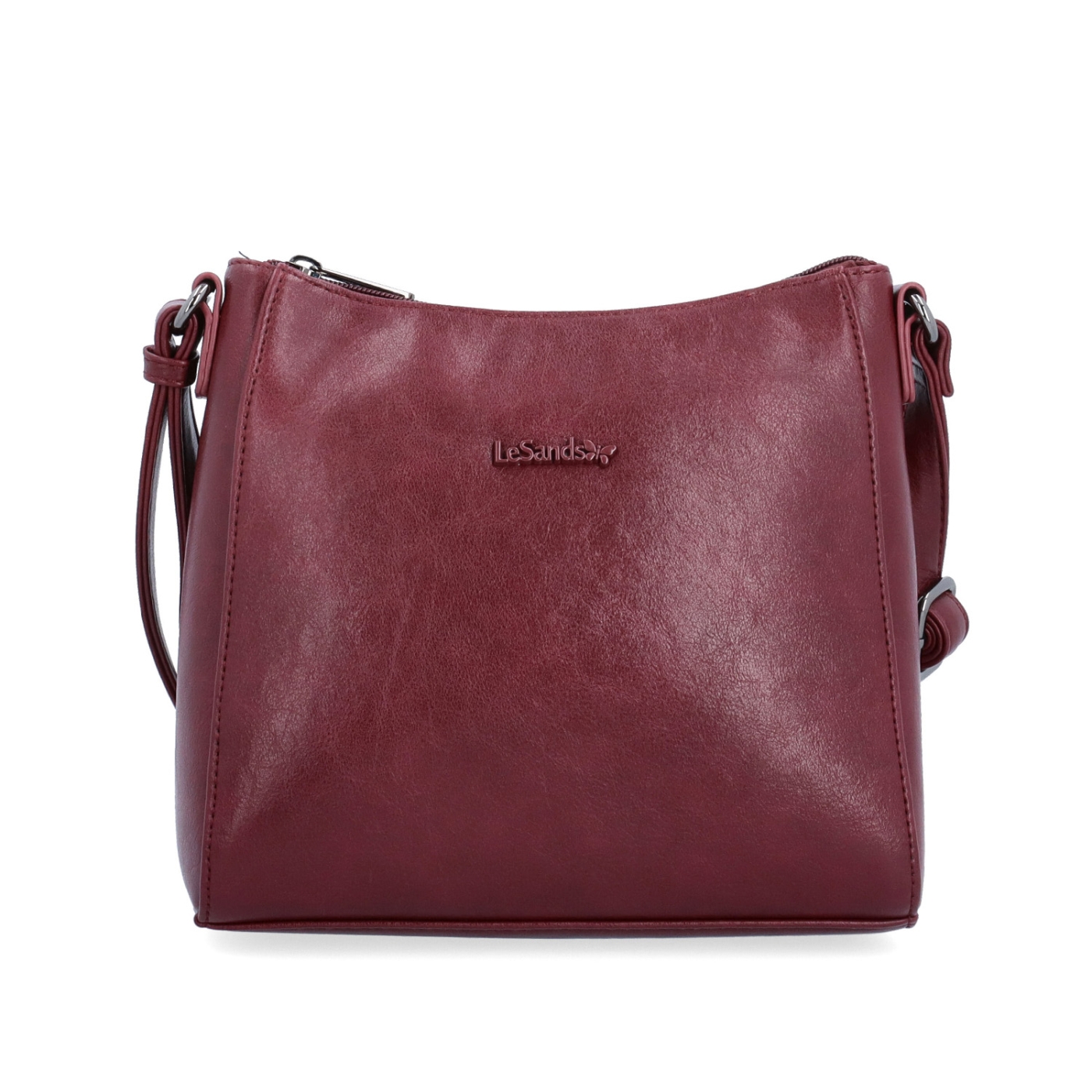 Minimalistická crossbody kabelka do města Le Sands materiál syntetická kůže zapínání na zip barva vínová velikost malá 7706 BO Zepředu
