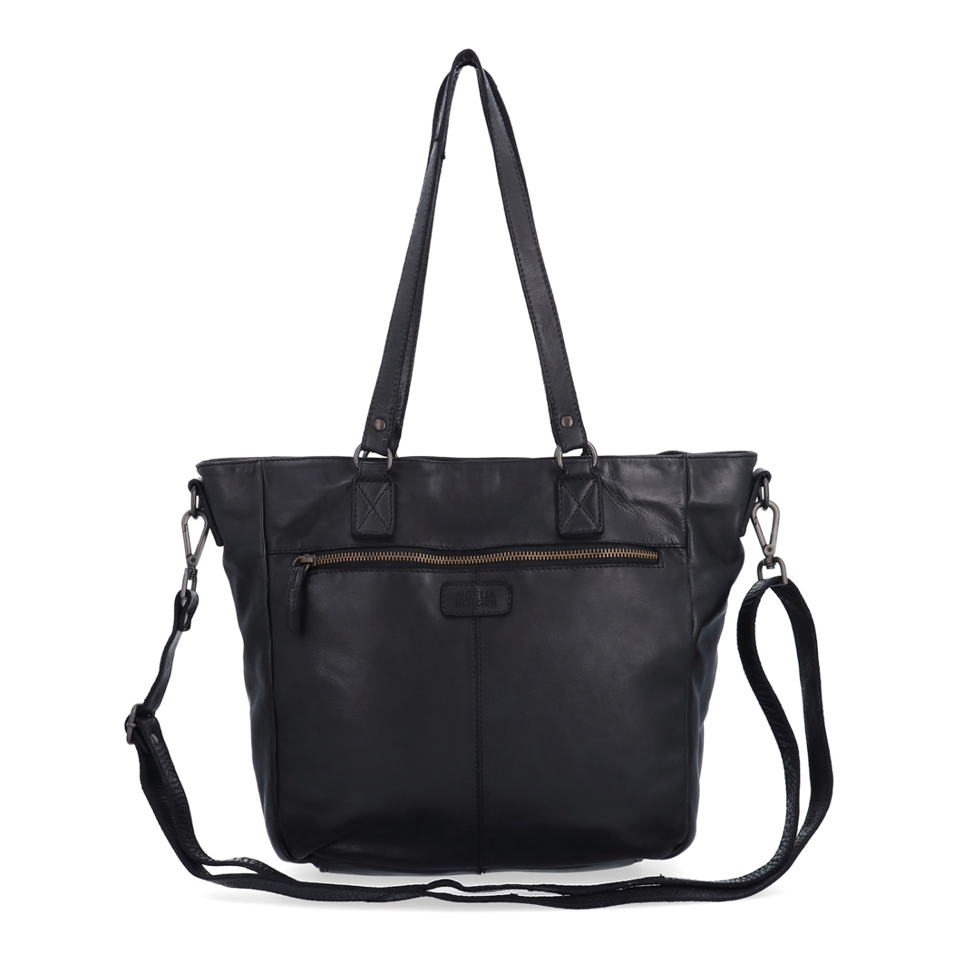 Prostorná shopper kabelka z pravé kůže Noelia Bolger materiál kůže zapínání na zip barva černá velikost střední NB 2427 C Zezadu