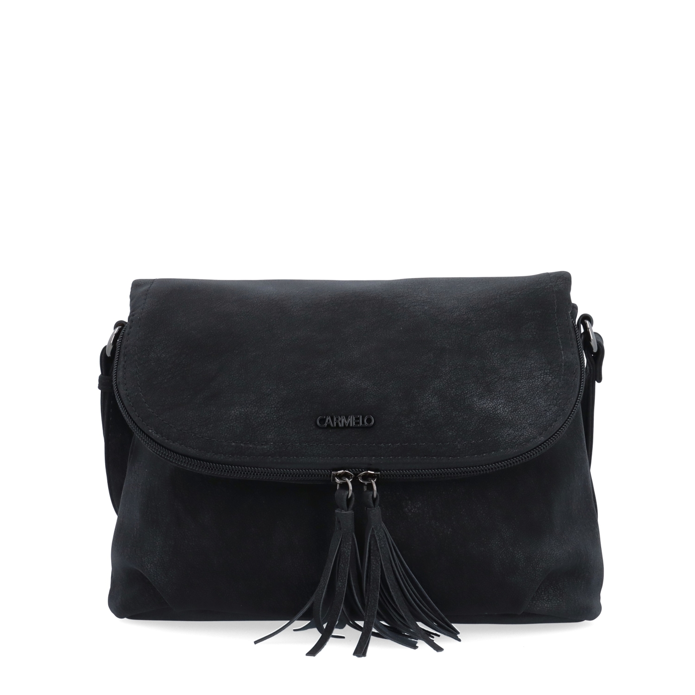Stylová crossbody kabelka s praktickou klopou Carmelo materiál syntetická kůže zapínání na zip barva černá velikost malá 4661 C Zepředu