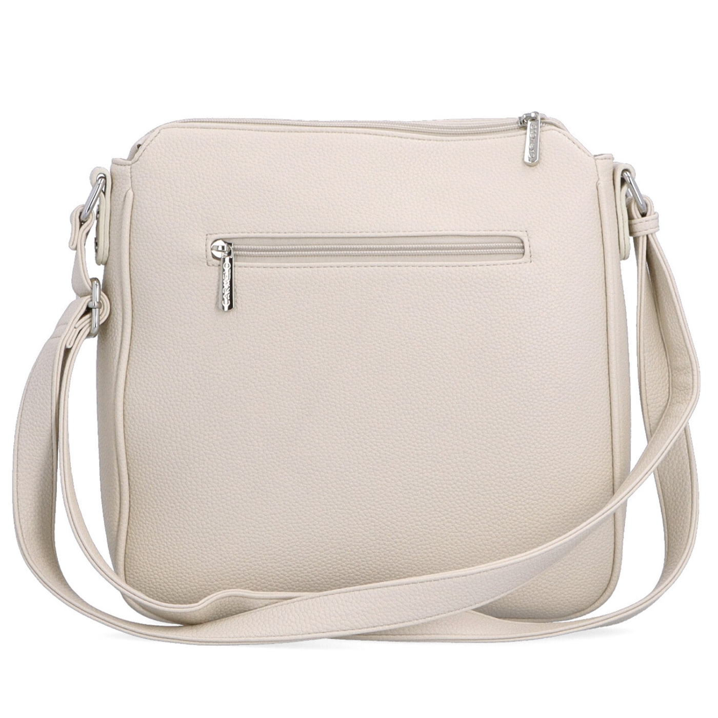 Střední crossbody kabelka s přední kapsou na cvoček Carmelo materiál syntetická kůže zapínání na zip barva béžová velikost střední 4331 BE Zezadu