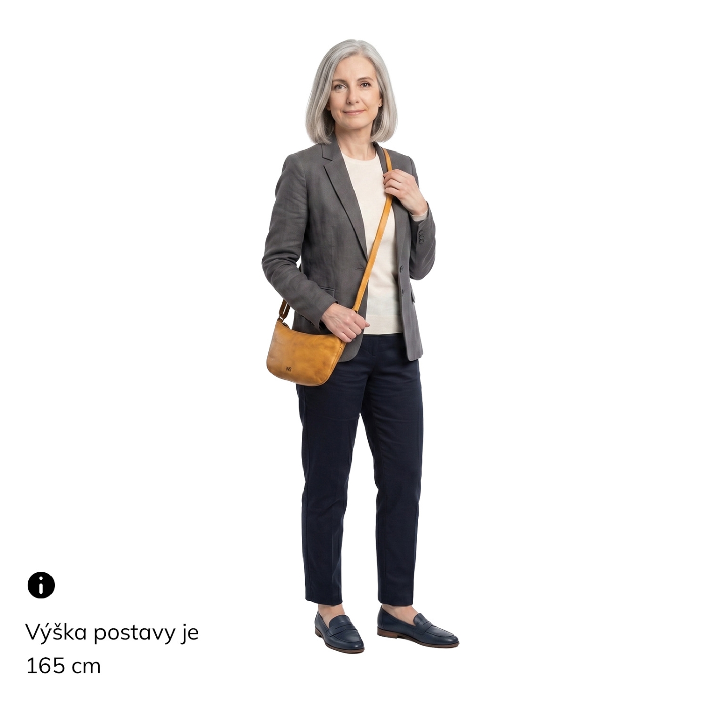 Malá elegantní kožená crossbody kabelka Noelia Bolger materiál kůže zapínání na zip barva žlutá velikost malá NB 2420 ZLU Na postavě