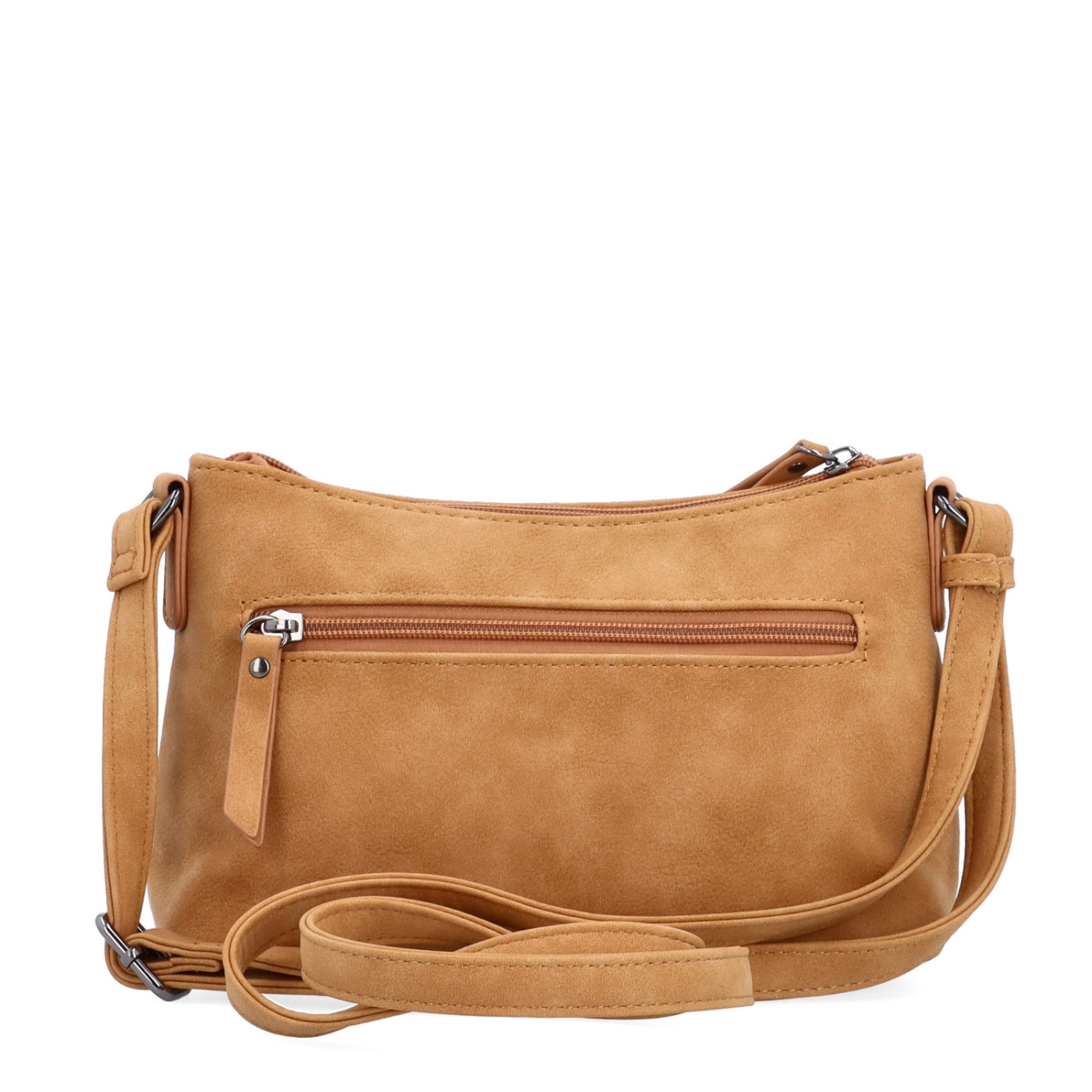 Malá elegantní crossbody kabelka Tangerin materiál syntetická kůže zapínání na zip barva koňaková velikost malá 1109 CAM Zezadu