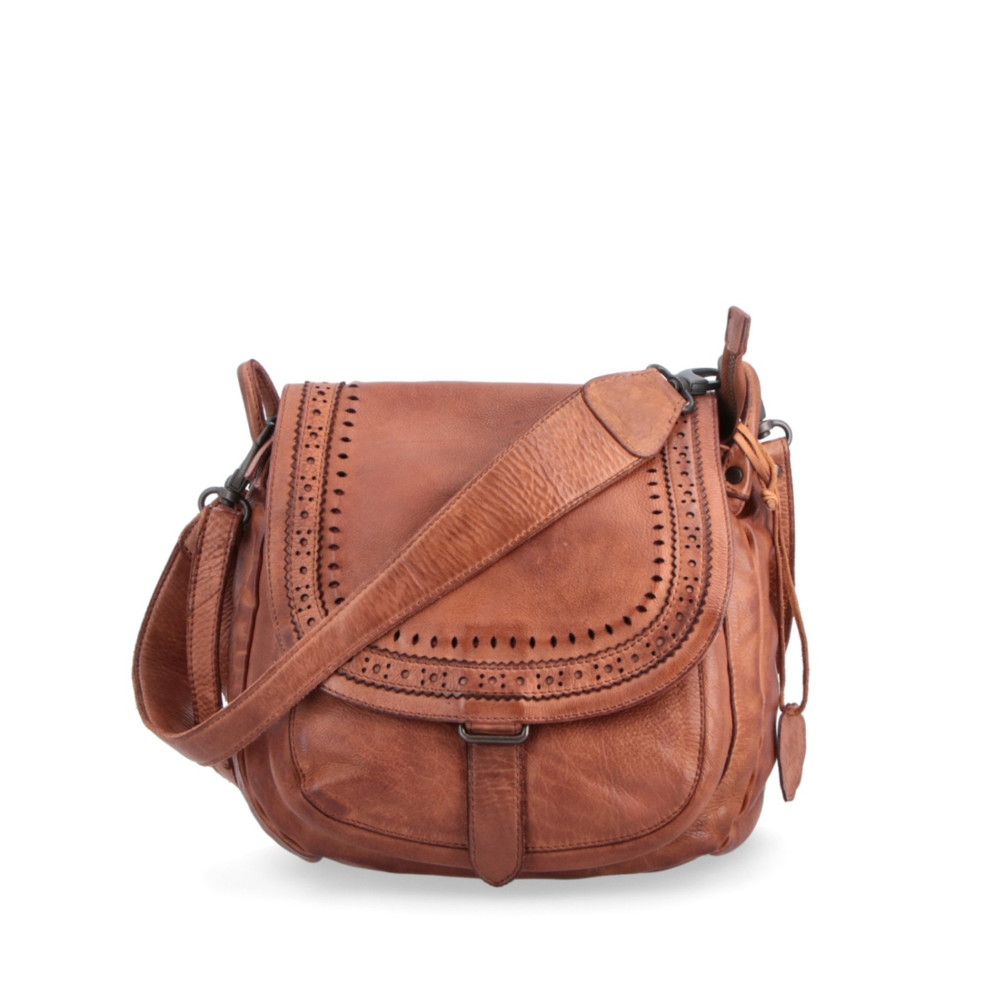 Kožená crossbody kabelka se zdobenou klopou Noelia Bolger materiál kůže zapínání s klopou barva koňaková velikost střední NB 2030 KO Zepředu