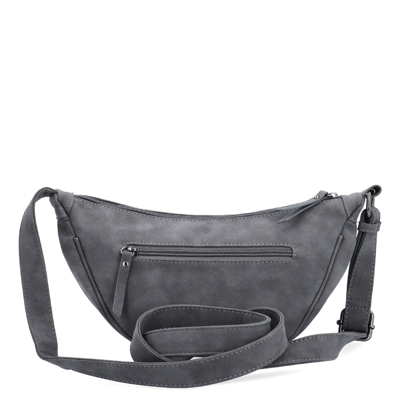 Stylový dámský moonbag ze syntetického materiálu Tangerin materiál syntetická kůže zapínání na zip barva šedá velikost malá 1112 ANT Zezadu
