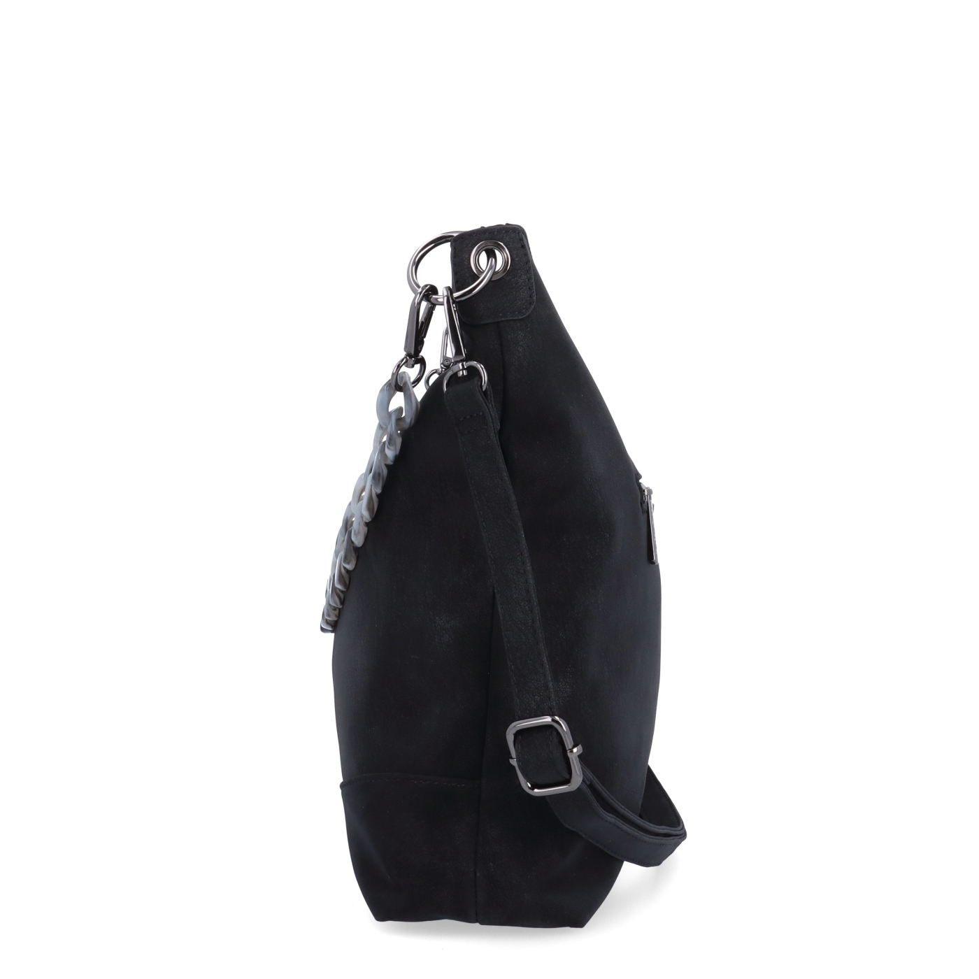 Stylová crossbody kabelka s odepínacím řetízkem Carmelo materiál syntetická kůže zapínání na zip barva černá velikost střední 4660 C Z boku