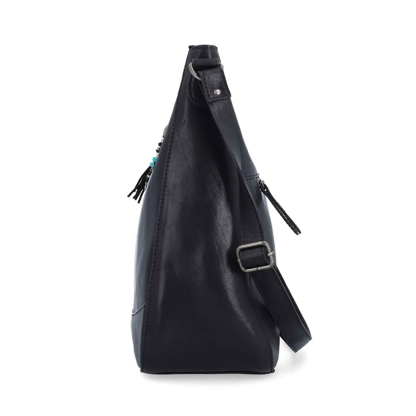Kožená crossbody kabelka s moderním přívěskem Noelia Bolger materiál kůže zapínání na zip barva černá velikost střední NB 3106 C Z boku