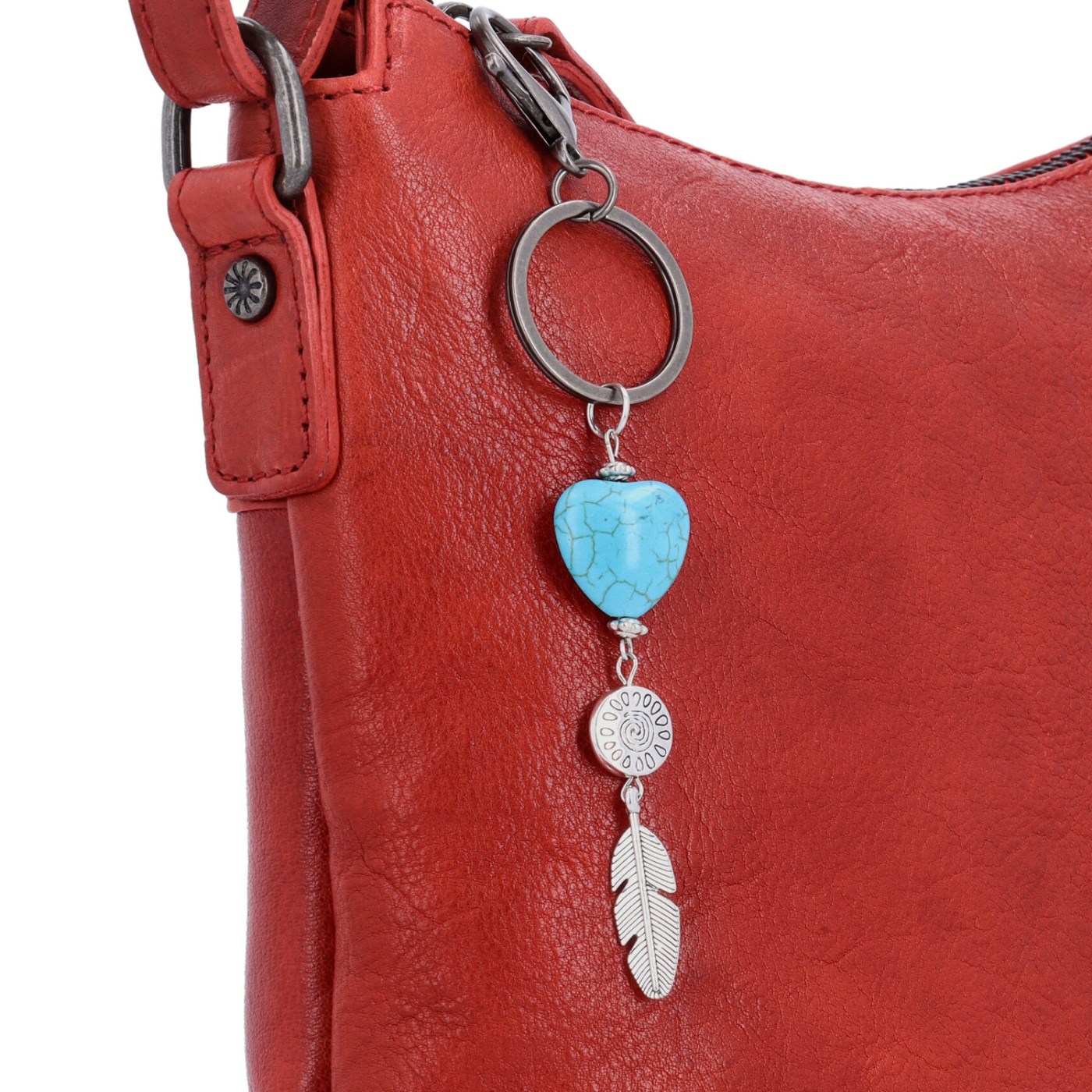 Kožená crossbody kabelka s přívěskem Noelia Bolger materiál kůže zapínání na zip barva červená velikost malá NB 3100 CV Detail