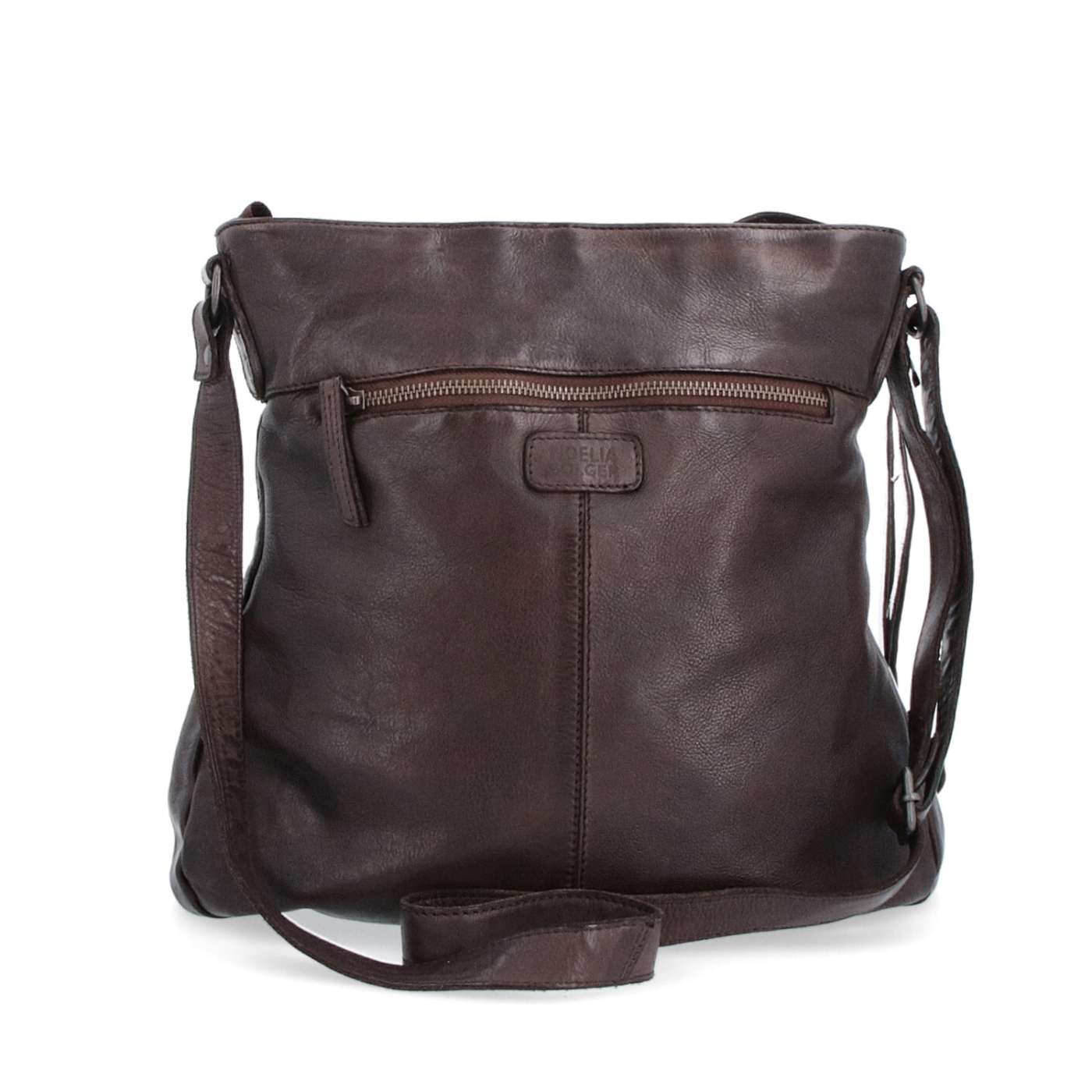 Kožená crossbody s přední zipovou kapsou Noelia Bolger materiál kůže zapínání na zip barva hnědá velikost střední NB 2103 H Zezadu