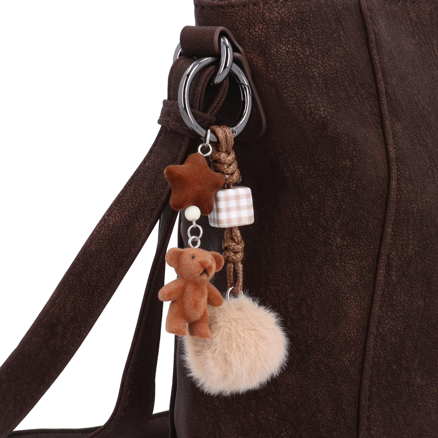Stylová crossbody kabelka s odepínacím přívěskem Carmelo materiál syntetická kůže zapínání na zip barva hnědá velikost malá 4662 H Detail