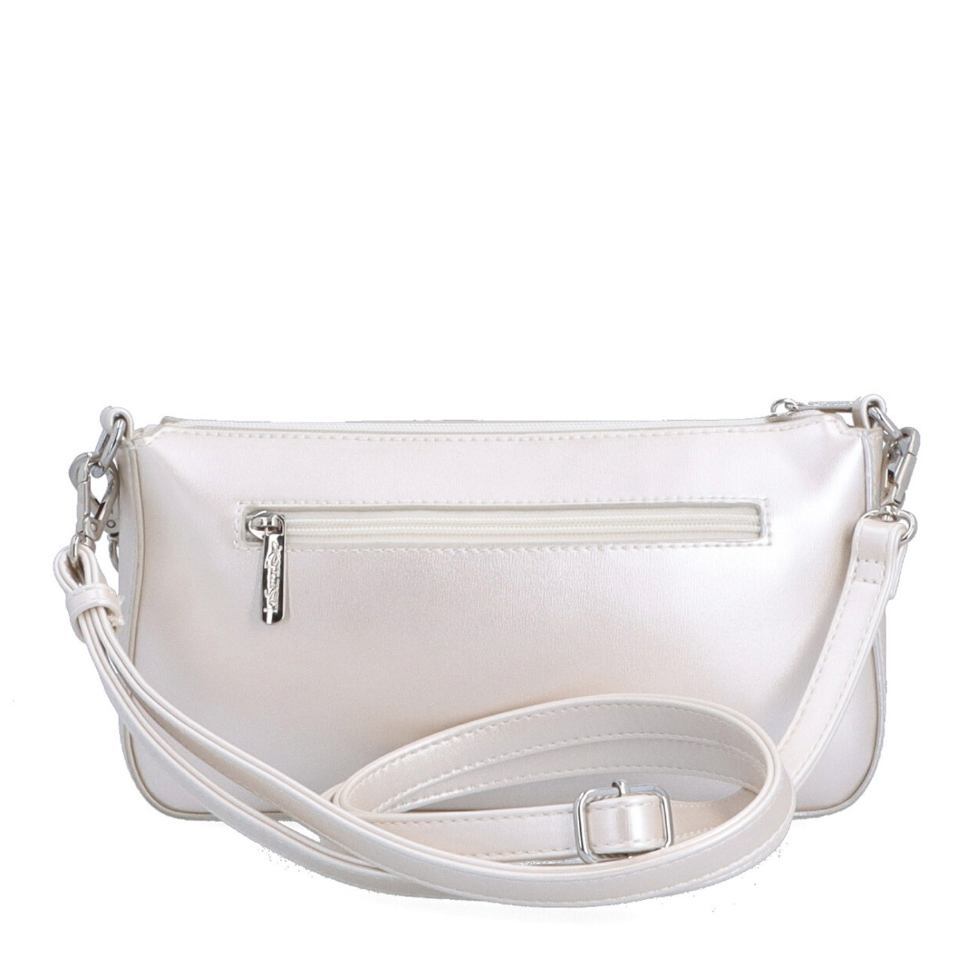 Malá crossbody kabelka s ozdobným řetízkem Le Sands materiál syntetická kůže zapínání na zip barva béžová velikost malá 7714 PRL Zezadu