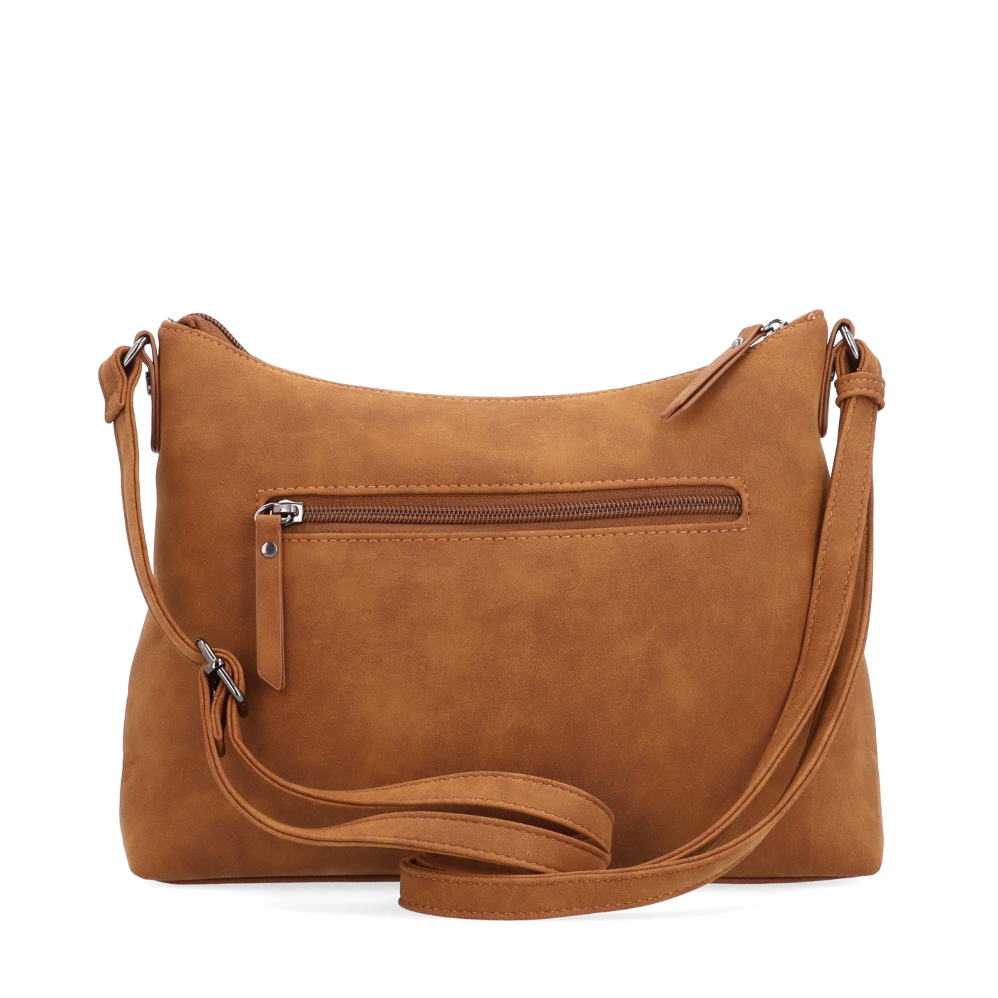 Dámská elegantní crossbody kabelka Tangerin materiál syntetická kůže zapínání na zip barva koňaková velikost malá 1110 KA Zezadu