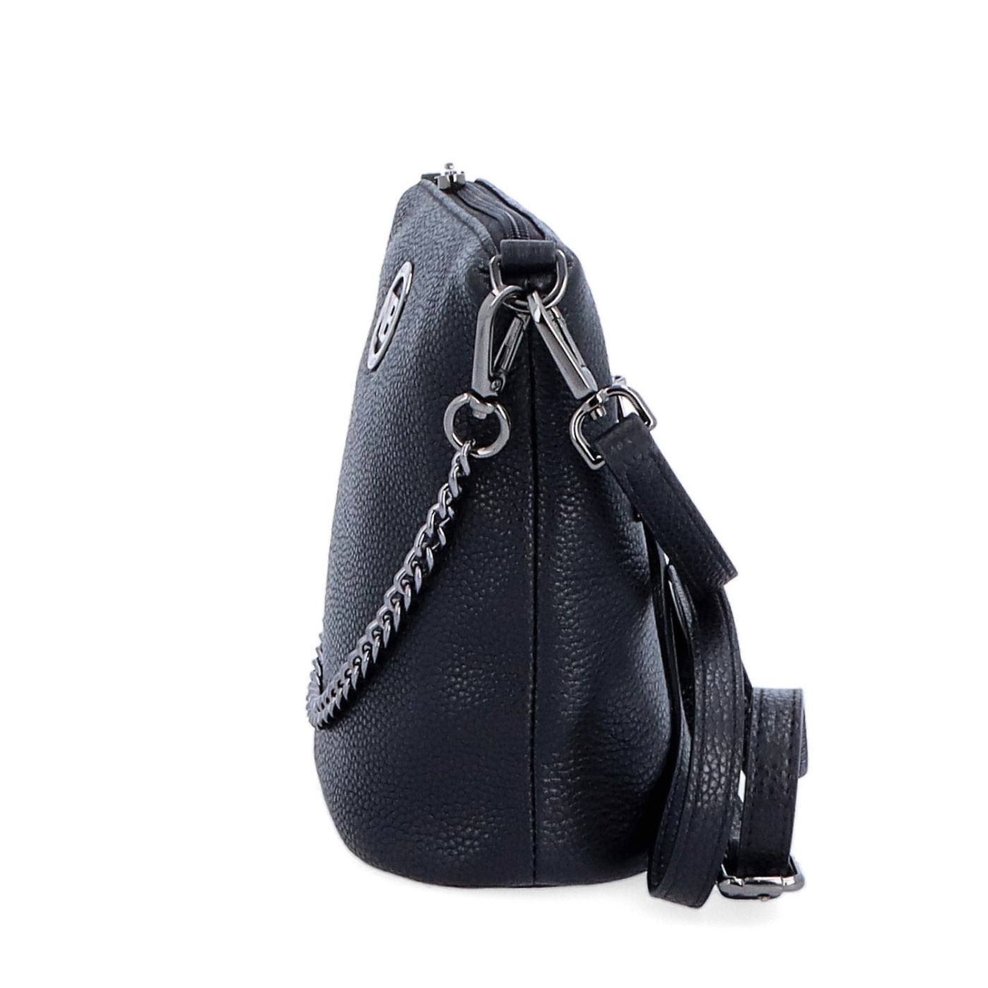 Malá kožená crossbody kabelka s výrazným řetízkem Noelia Bolger materiál kůže zapínání na zip barva černá velikost malá NB 3016 C Z boku