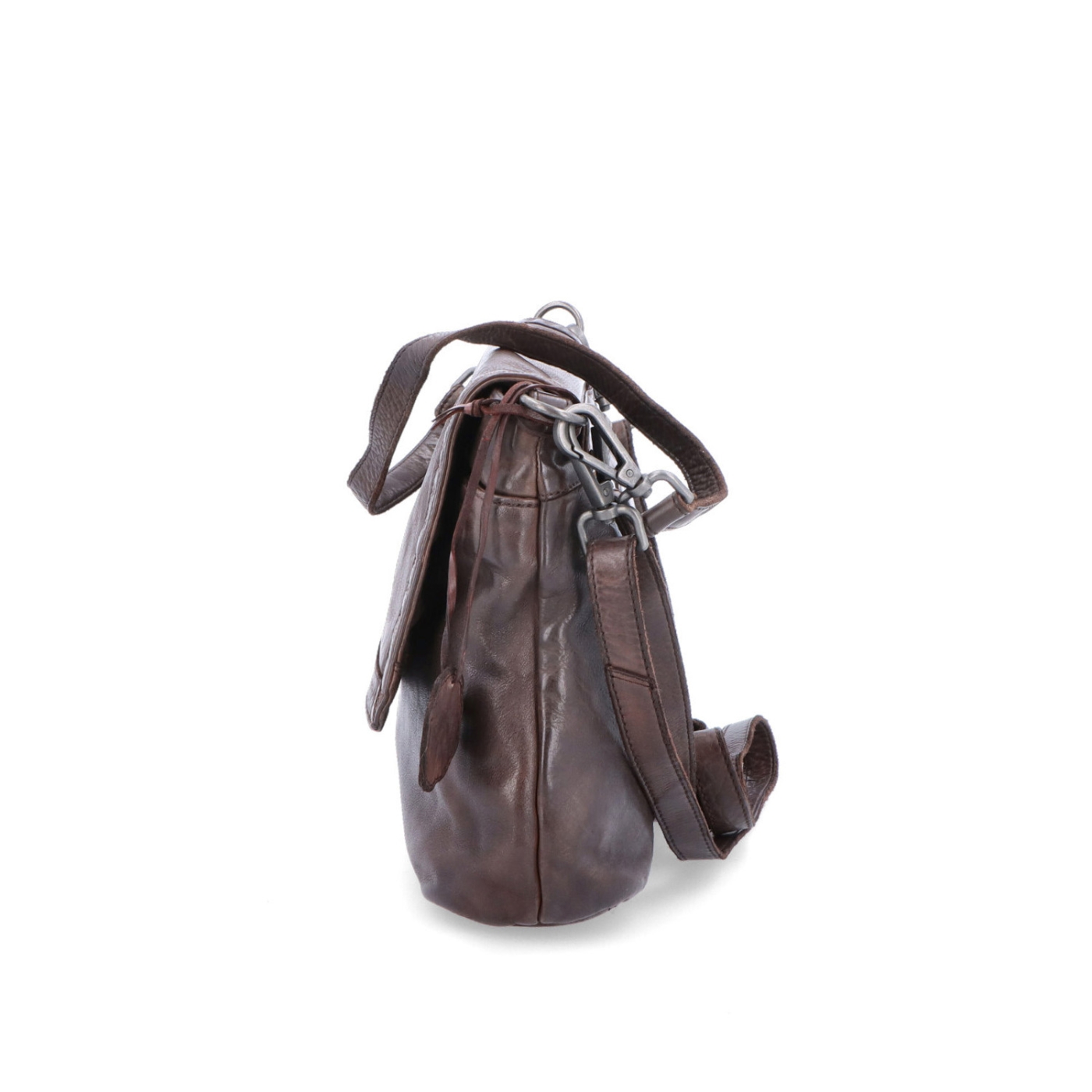 Crossbody kabelka z pravé kůže s klopou Noelia Bolger materiál kůže zapínání s klopou barva hnědá velikost střední NB 2024 H Z boku