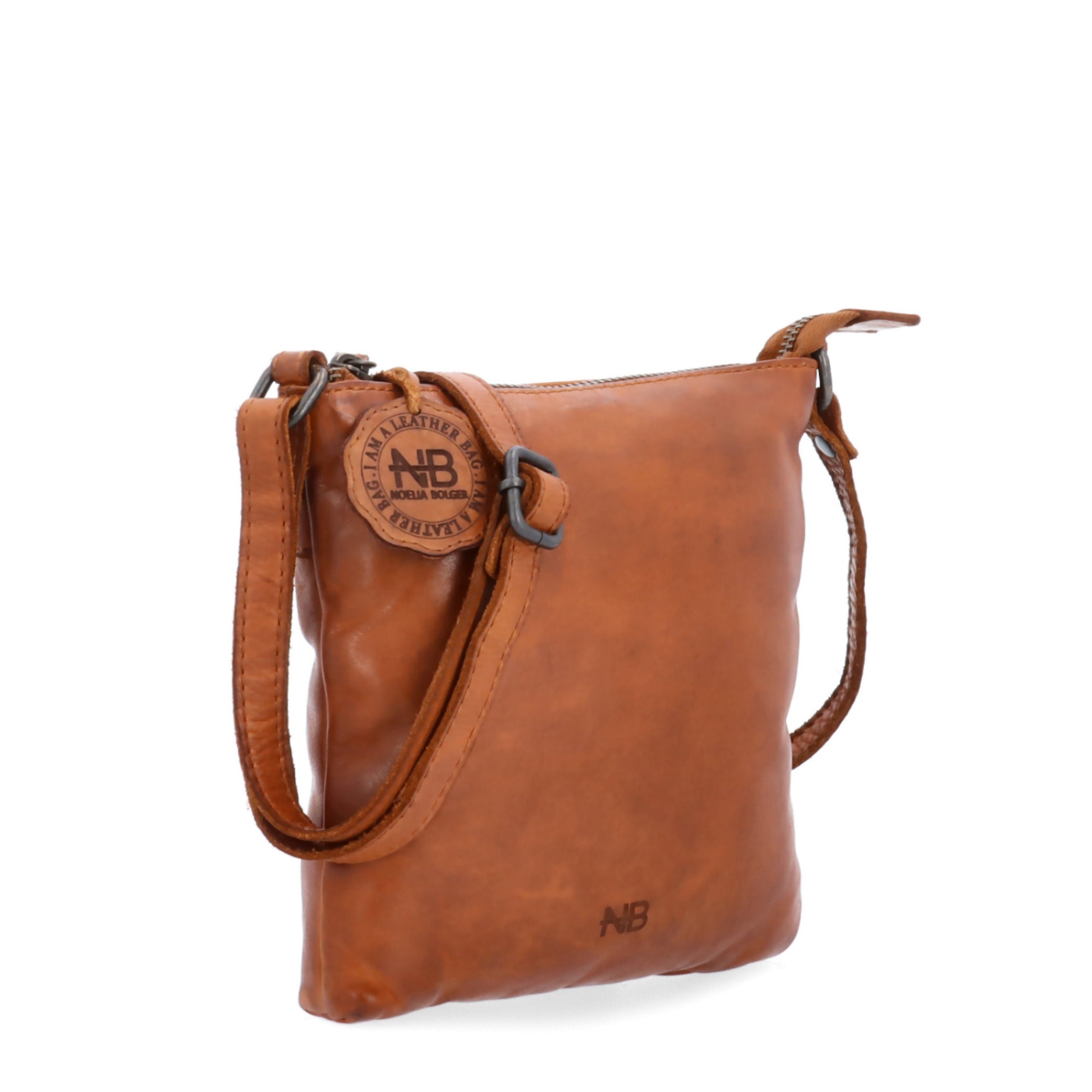 Elegantní kožená crossbody kabelka Noelia Bolger materiál kůže zapínání na zip barva koňaková velikost malá NB 2415 KO