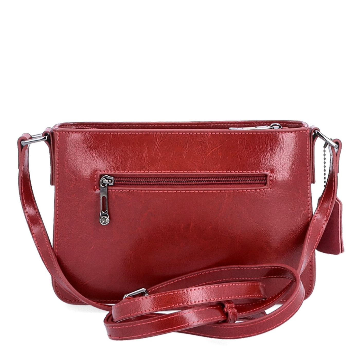 Elegantní, pevnější kožená crossbody kabelka Noelia Bolger materiál kůže zapínání na zip barva červená velikost malá NB 0103 TCV Zezadu