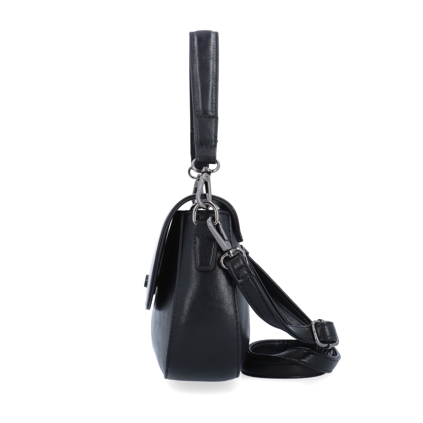 Stylová crossbody kabelka s klopou Le Sands materiál syntetická kůže zapínání s klopou barva černá velikost malá 7730 C Z boku