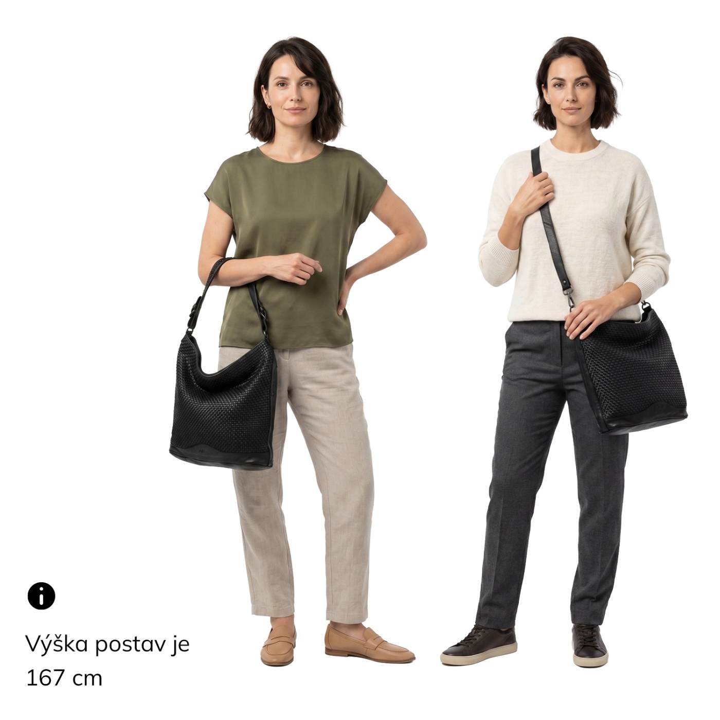 Jemně proplétaná kožená hobo kabelka Noelia Bolger materiál kůže zapínání na zip barva černá velikost střední NB 2015 C Na postavě