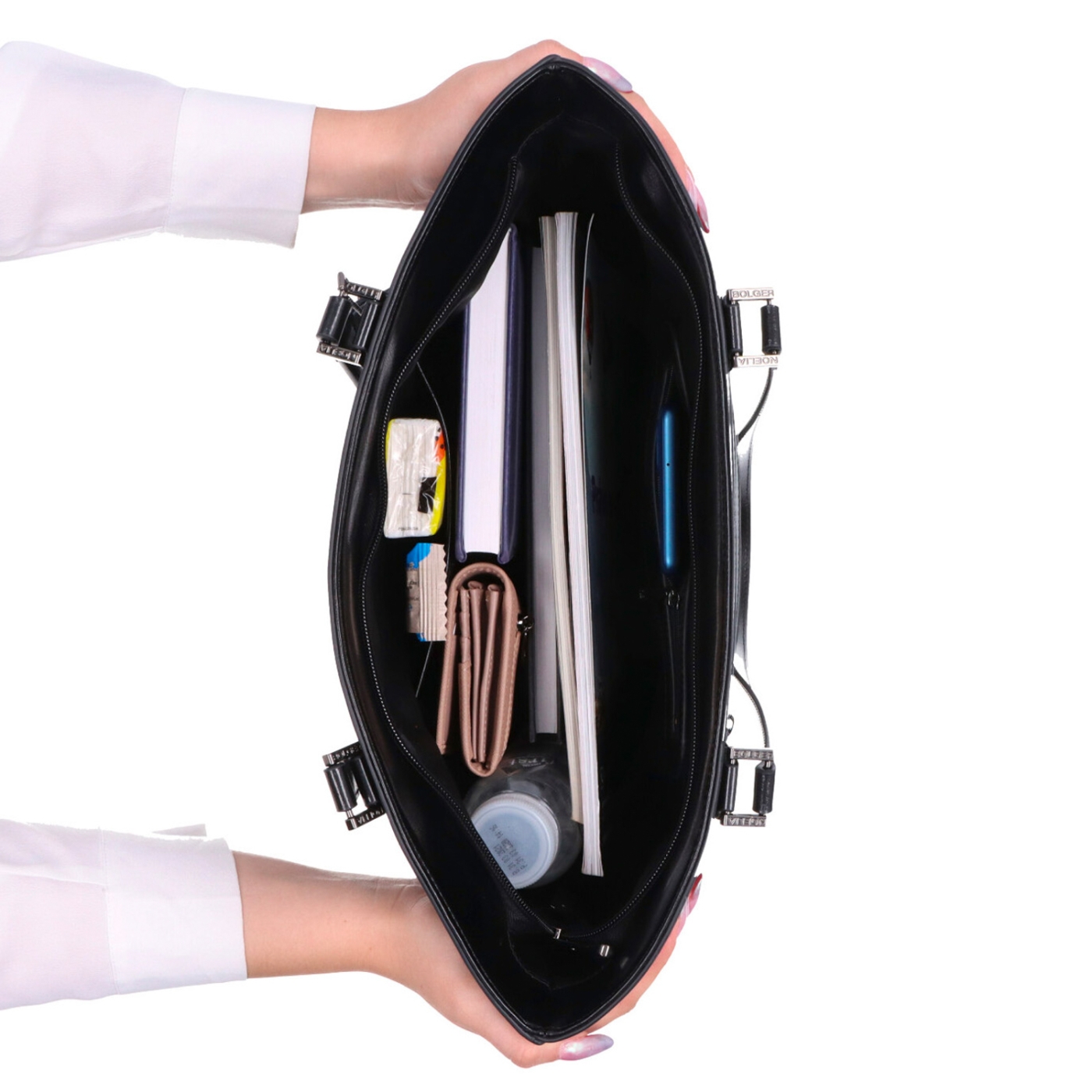 Kožená shopper kabelka Noelia Bolger materiál kůže barva černá velikost velká NB 0076 C Vnitřek