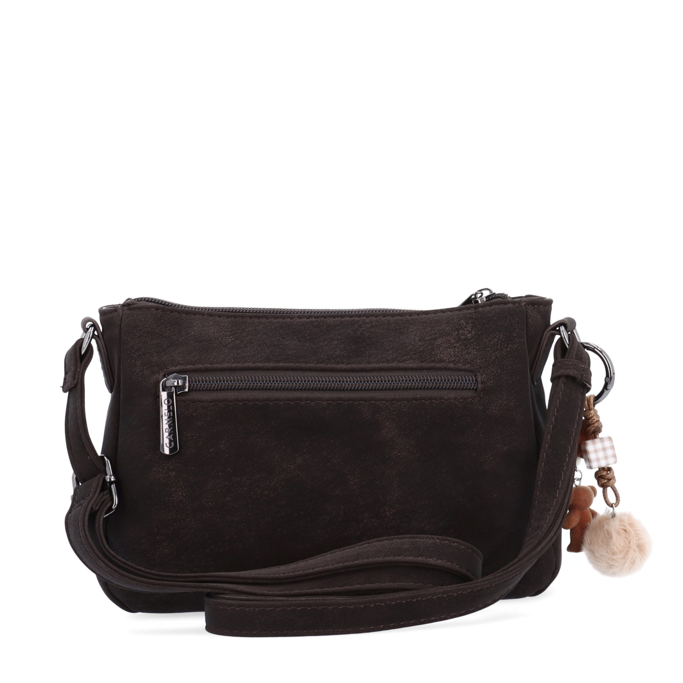 Elegantní malá crossbody kabelka Carmelo materiál syntetická kůže zapínání na zip barva hnědá velikost malá 4666 TH Zezadu