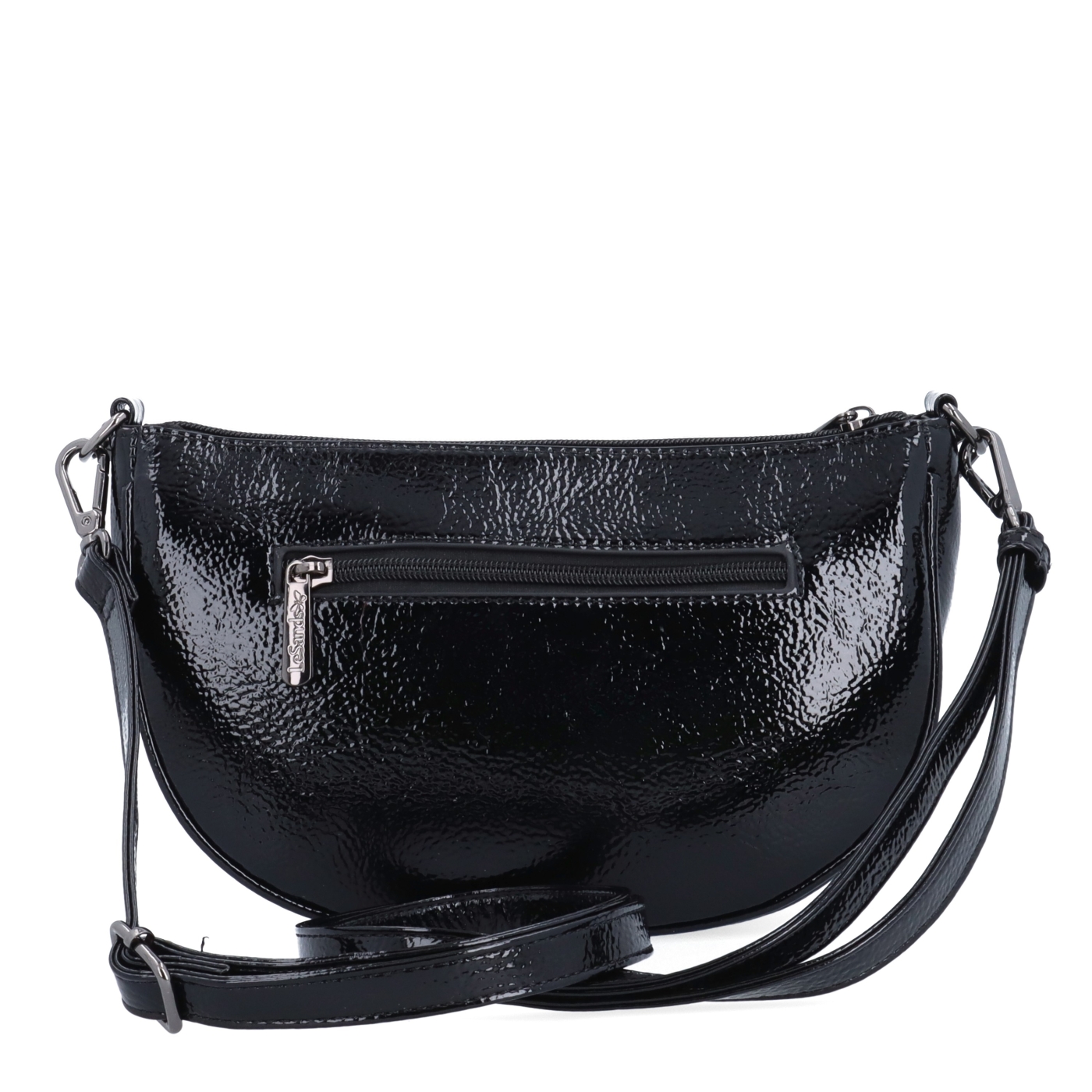 Stylová crossbody kabelka s odnímatelným ozdobným řetízkem Le Sands materiál syntetická kůže zapínání na zip barva černá velikost malá 4639 C Zezadu