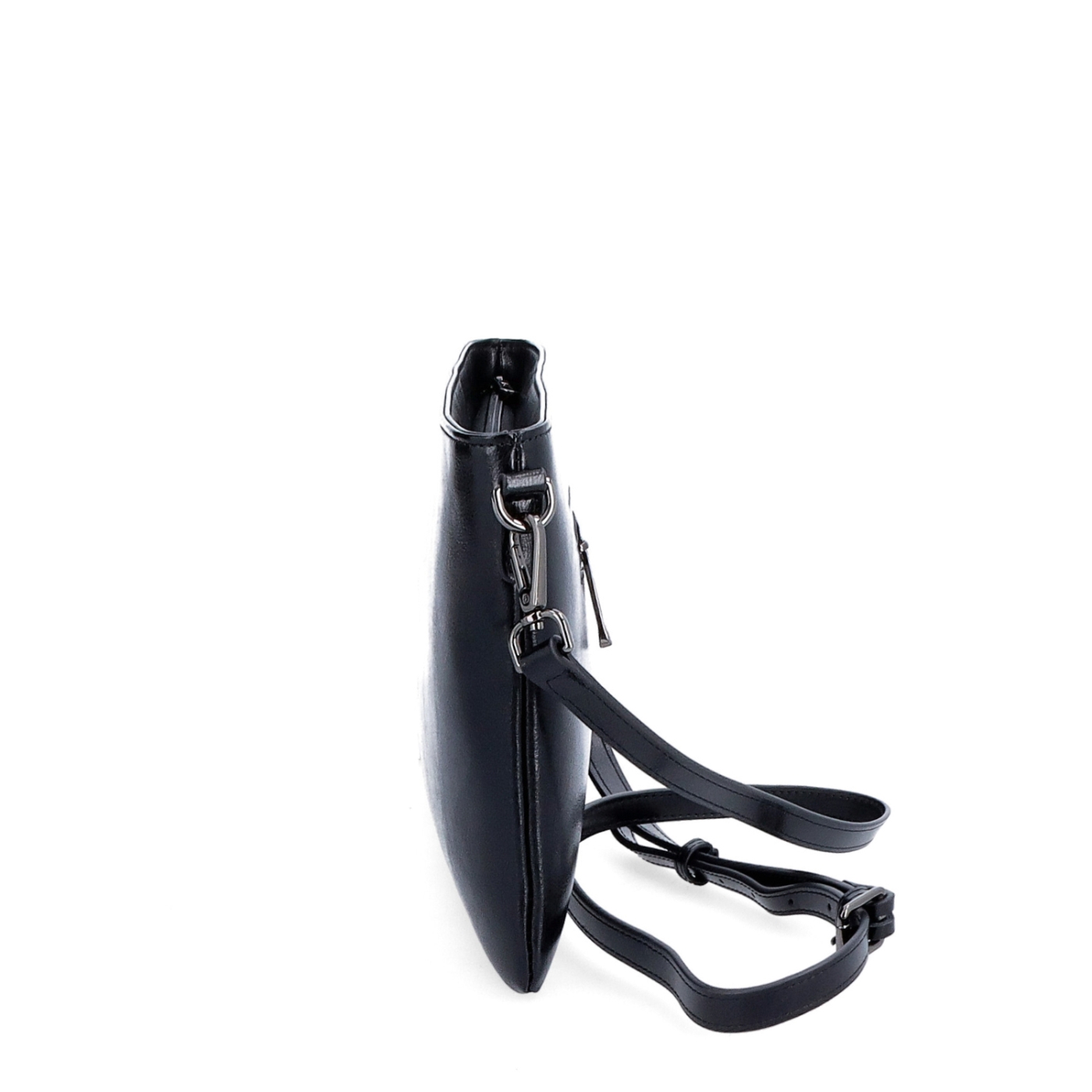 Elegantní minimalistická kožená crossbody kabelka Noelia Bolger materiál kůže zapínání na zip barva černá velikost malá NB 0105 C Z boku