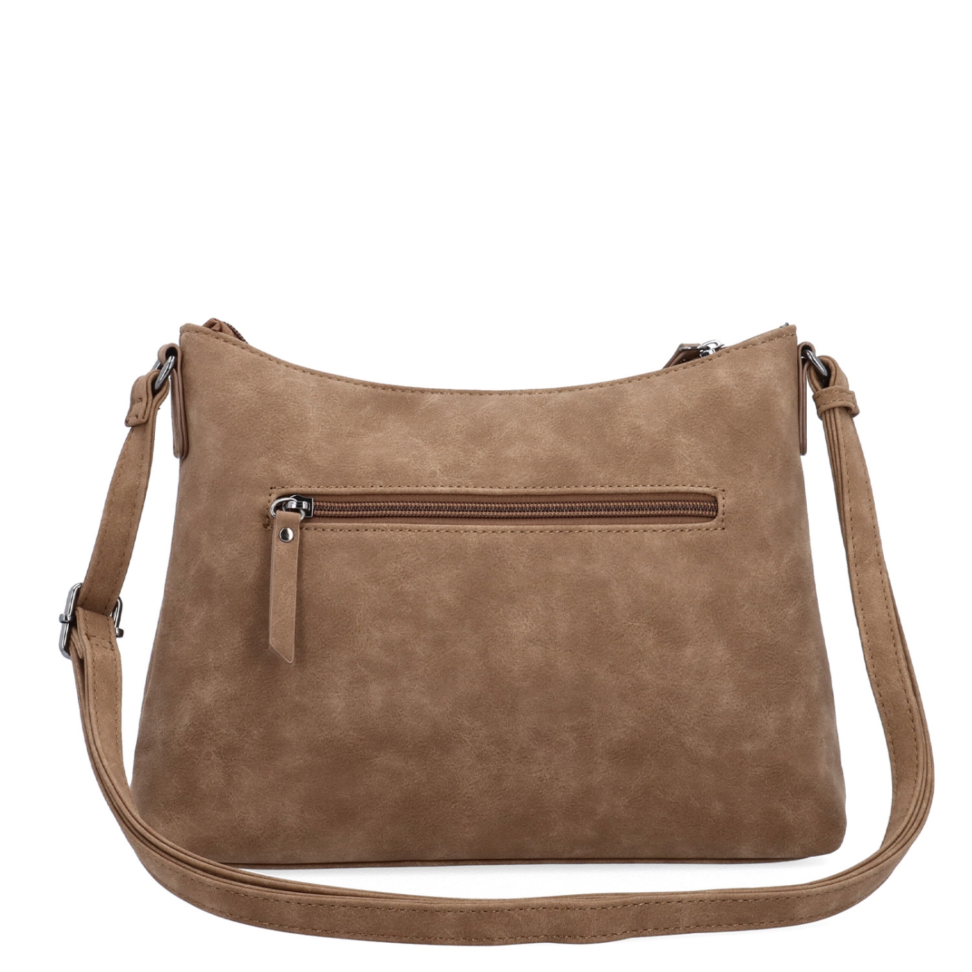 Dámská elegantní crossbody kabelka Tangerin materiál syntetická kůže zapínání na zip barva taupe velikost malá 1110 T Zezadu