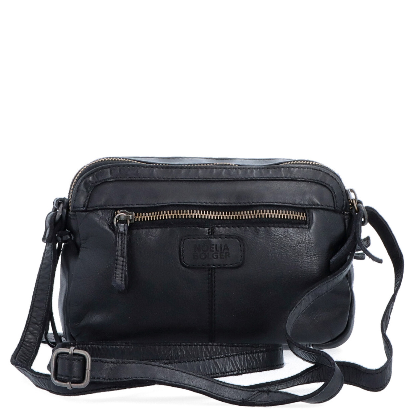 Minimalistická kožená crossbody kabelka Noelia Bolger materiál kůže zapínání na zip barva černá velikost malá NB 2407 C Zezadu